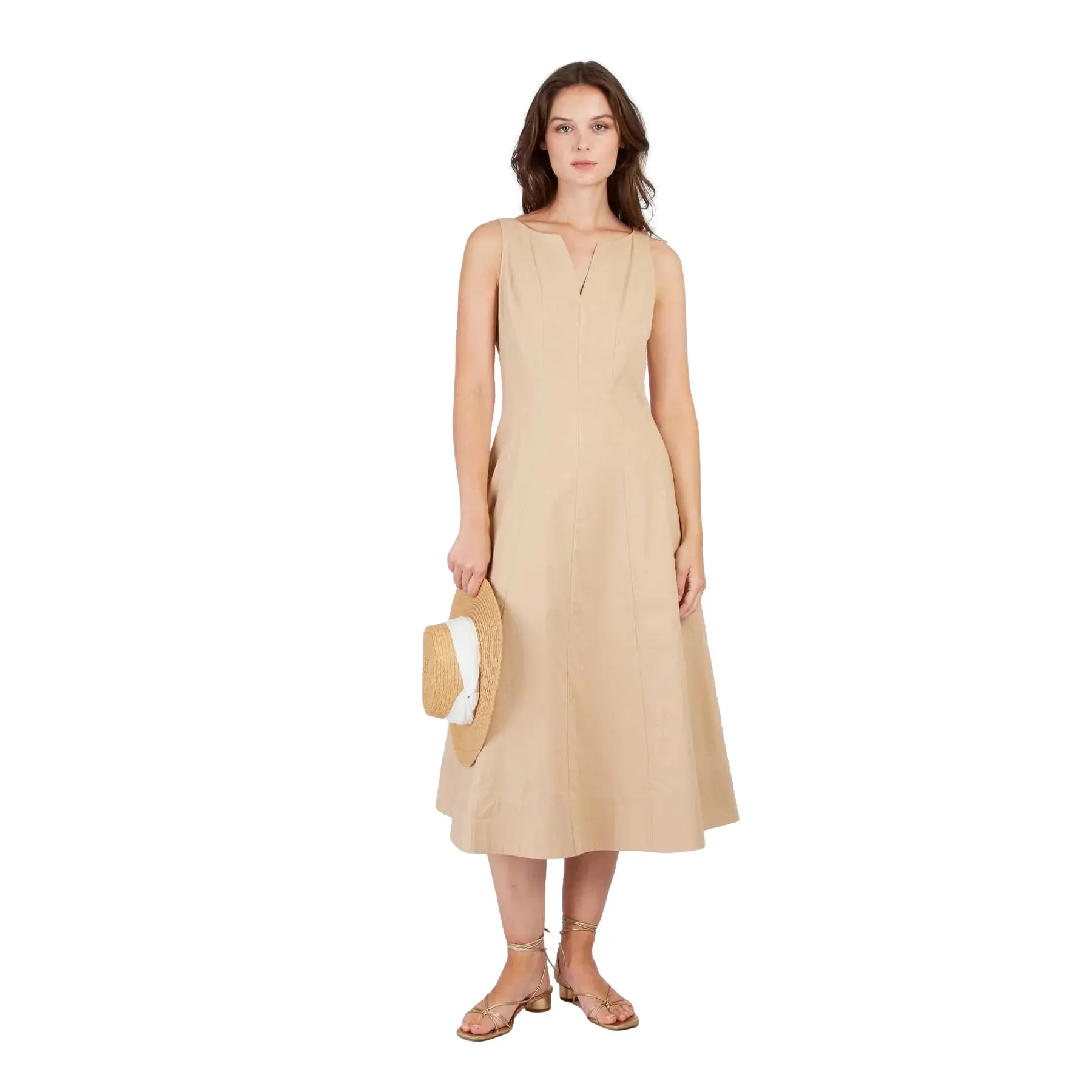 Lange einfarbiges Leinenkleid Damen Derhy Cameleon