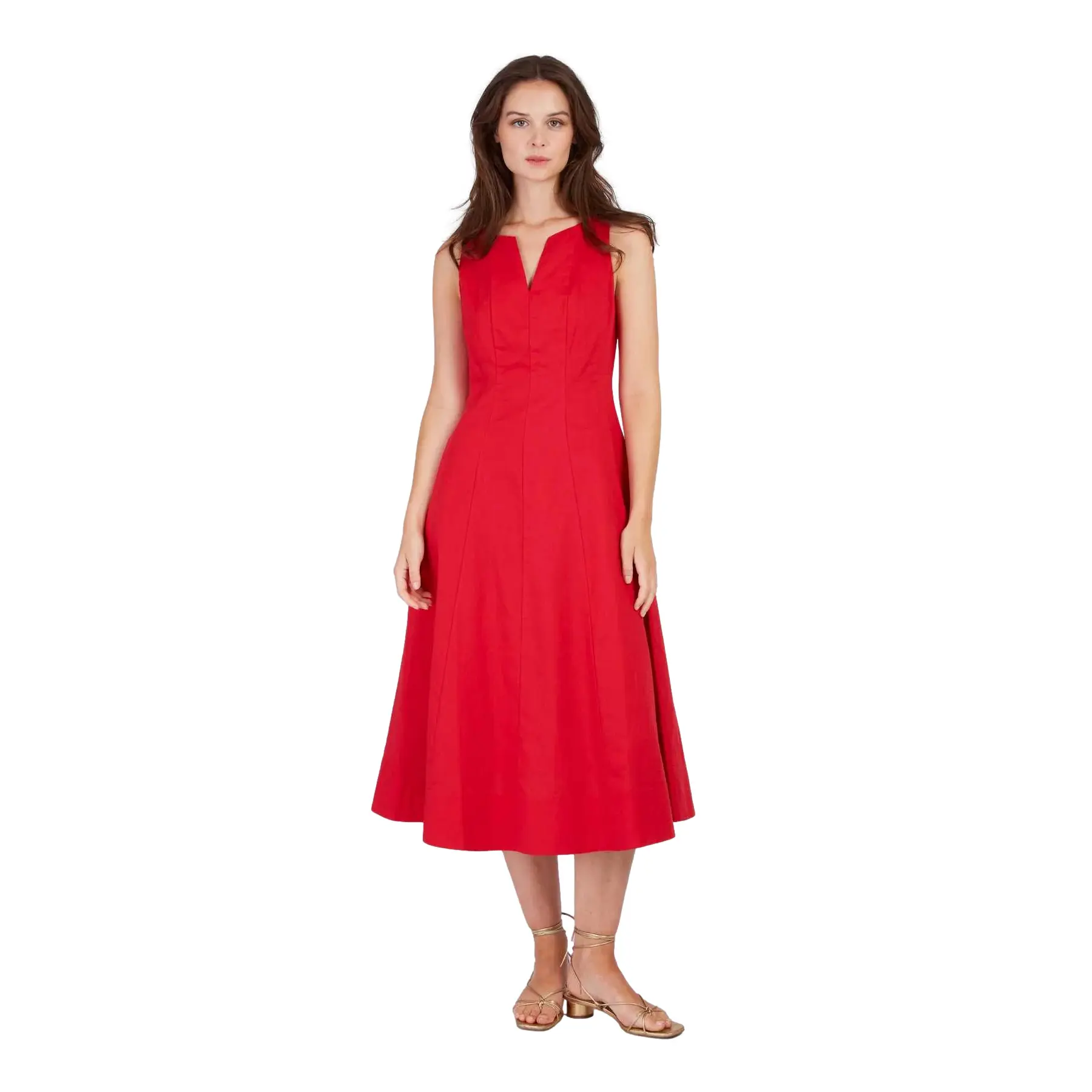 Lange einfarbiges Leinenkleid Damen Derhy Cameleon