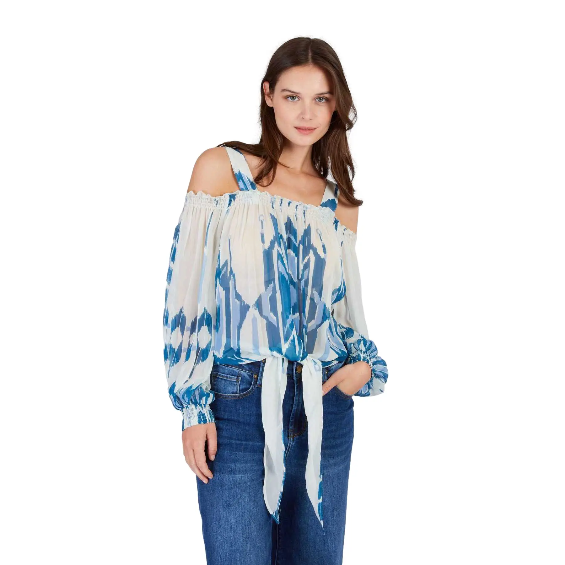 Bluse mit schulterfreien Ärmeln Damen Druck Derhy Lagune