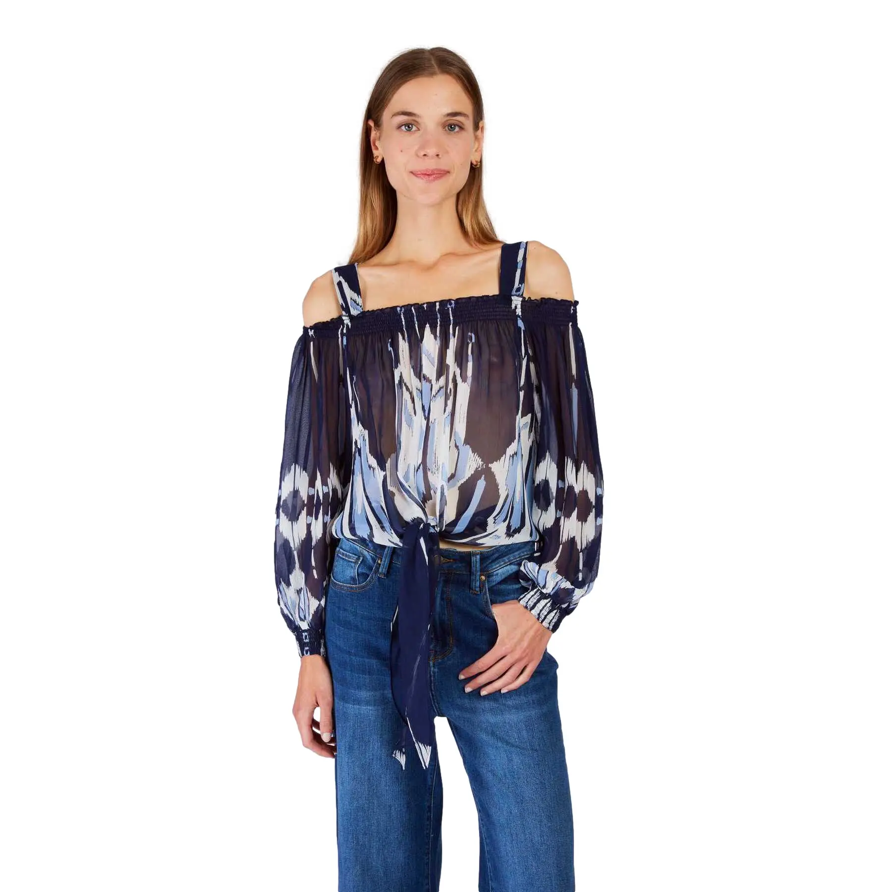 Bluse mit schulterfreien Ärmeln Damen Druck Derhy Lagune