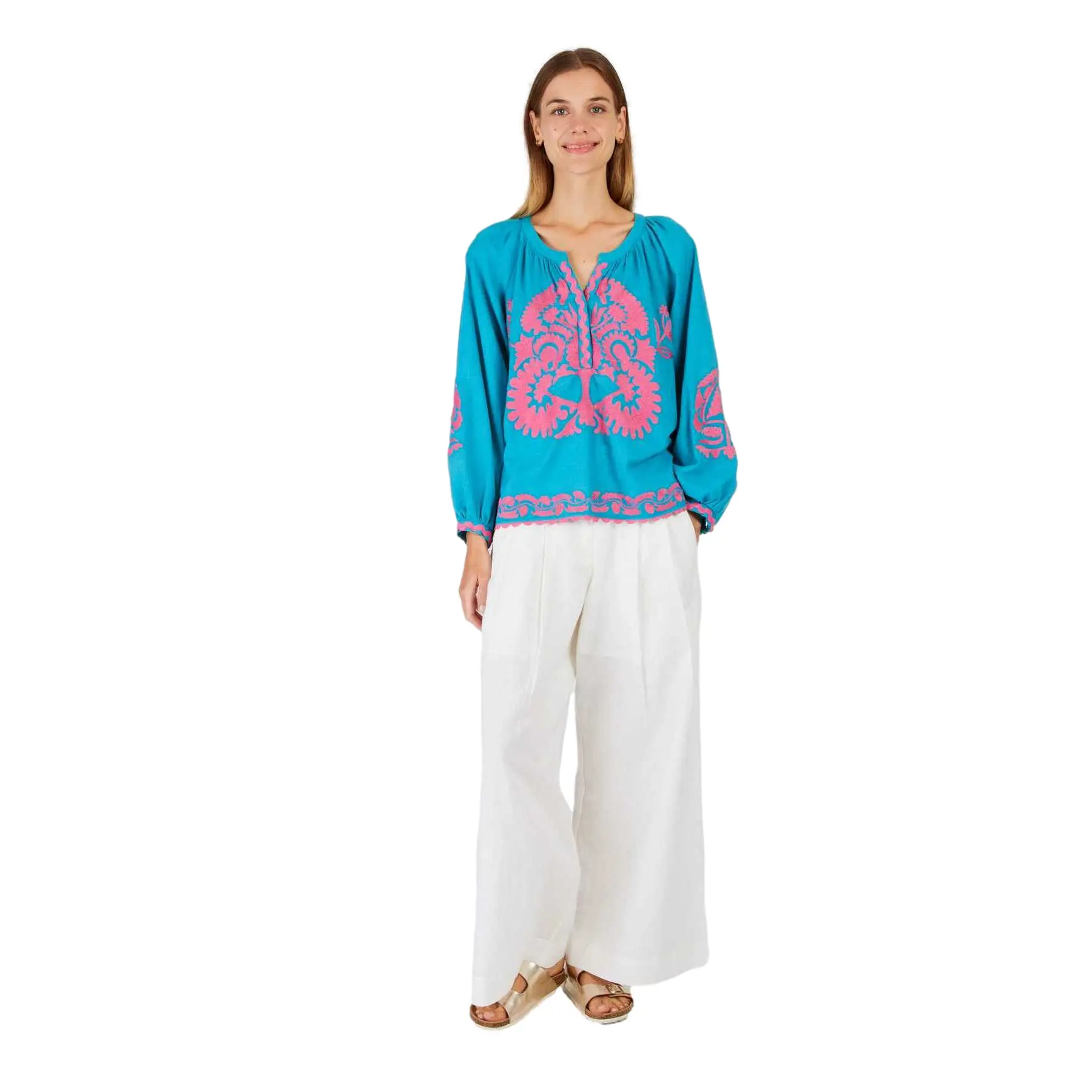 Bestickte Bluse mit langen Ärmeln für Damen Derhy Barbades