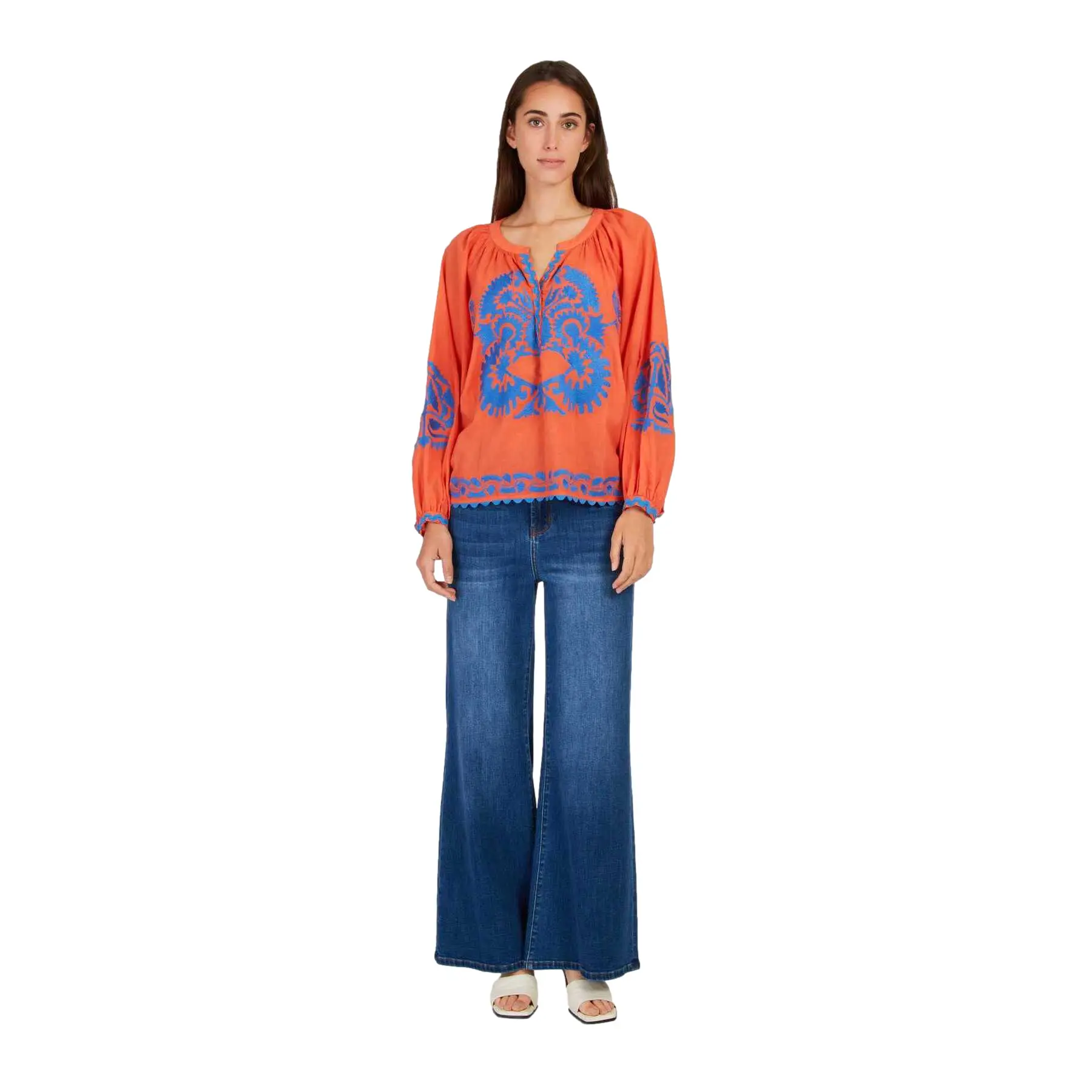 Bestickte Bluse mit langen Ärmeln für Damen Derhy Barbades