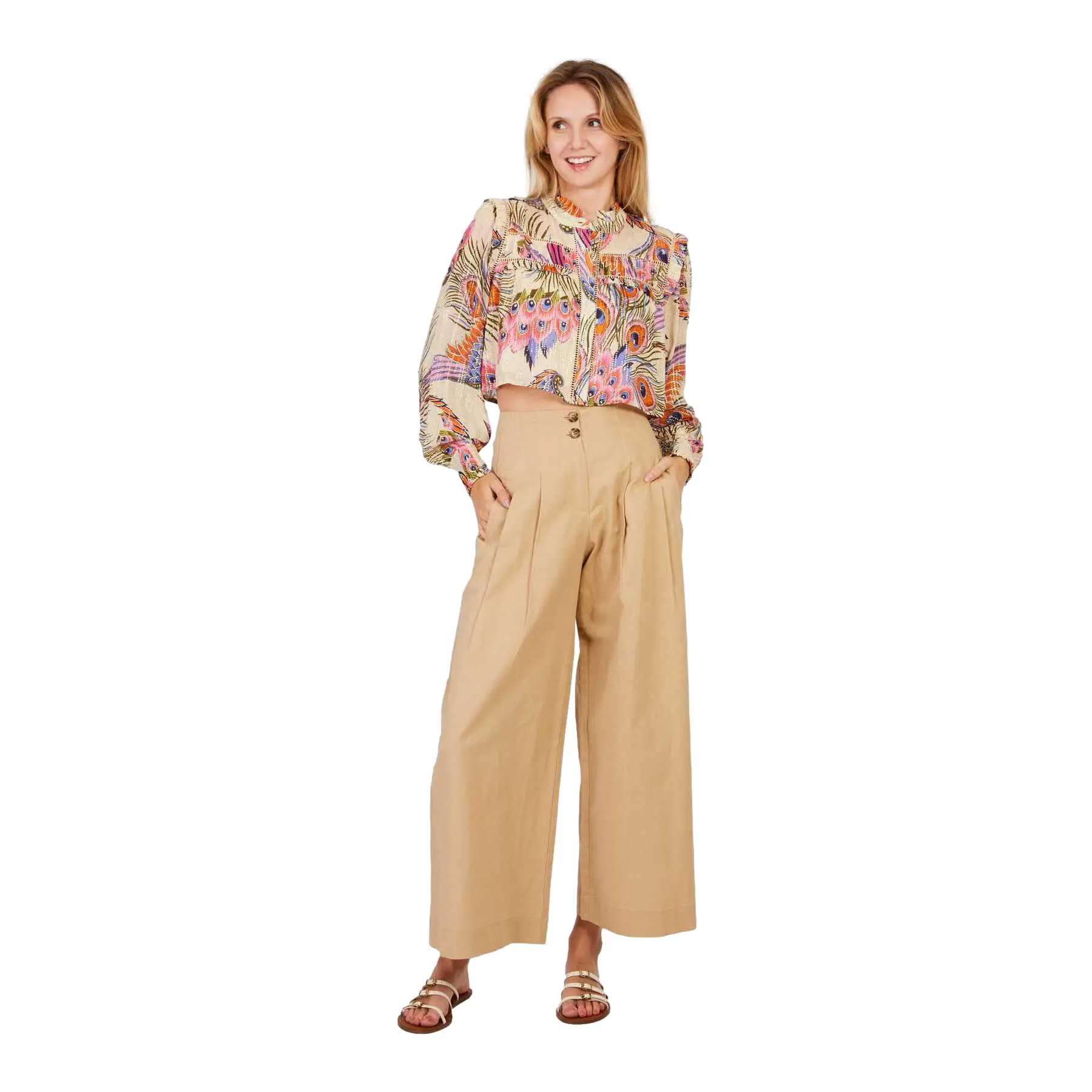 Weit geschnittene einfarbige Leinenhose Damen Derhy Daisy