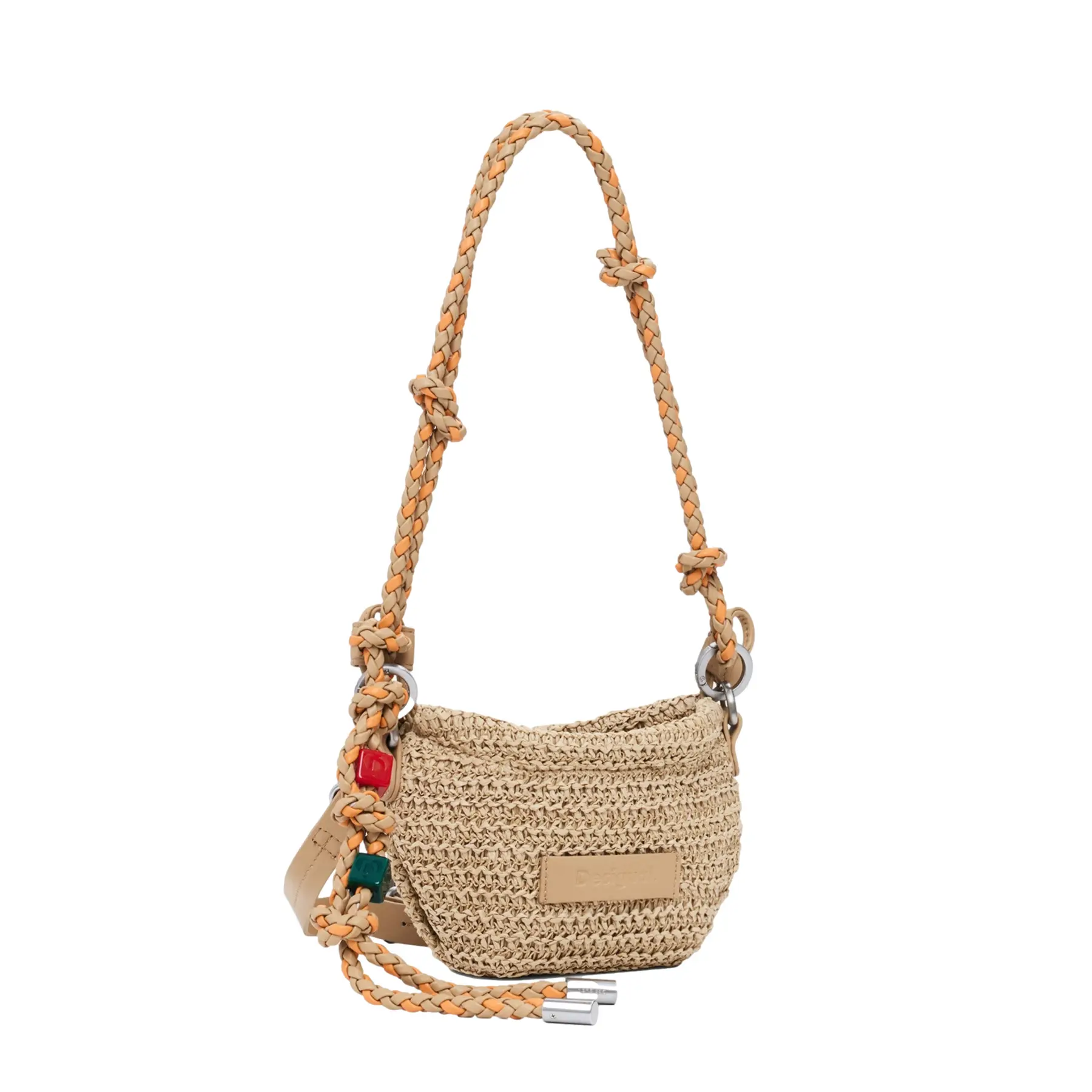 Desigual Women's Blanc Raffia Fabric Shoulder Bag