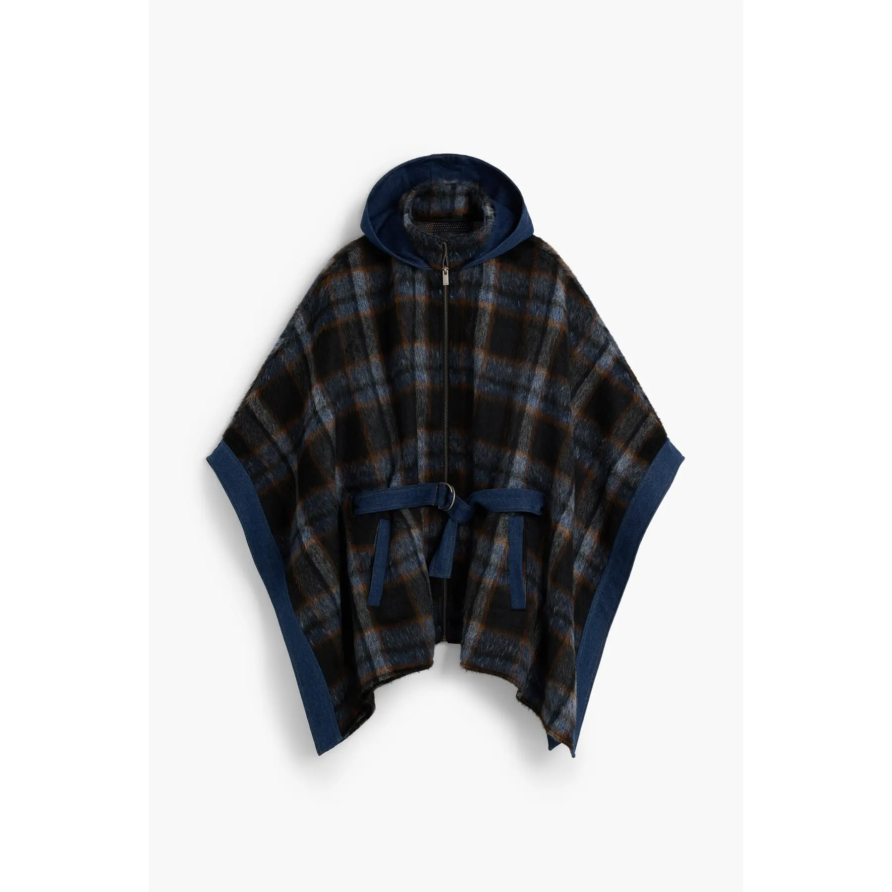 Stylisierter Karo-Poncho mit Gürtel Damen Desigual