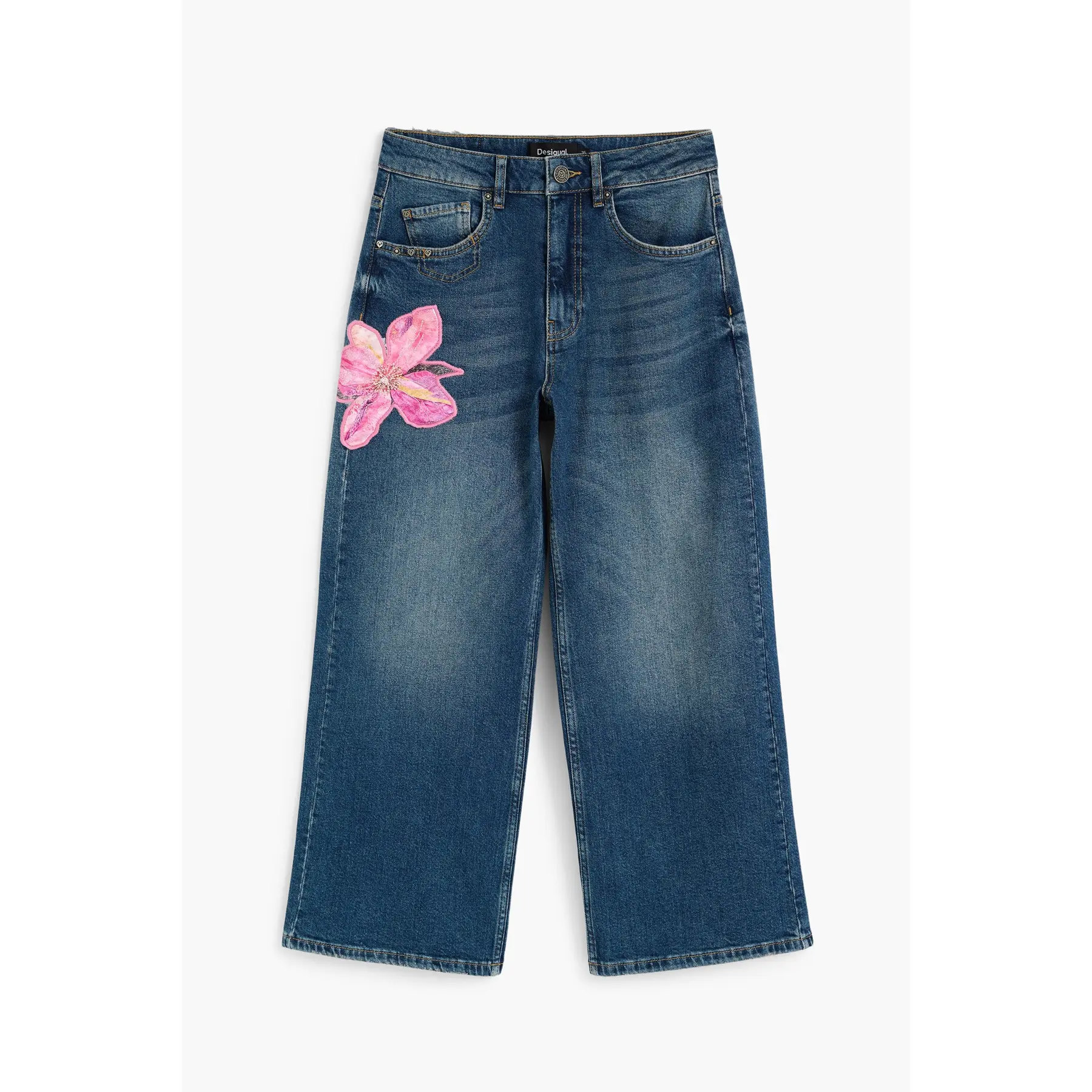 Desigual Damen Bleu Weite Jeans Flora