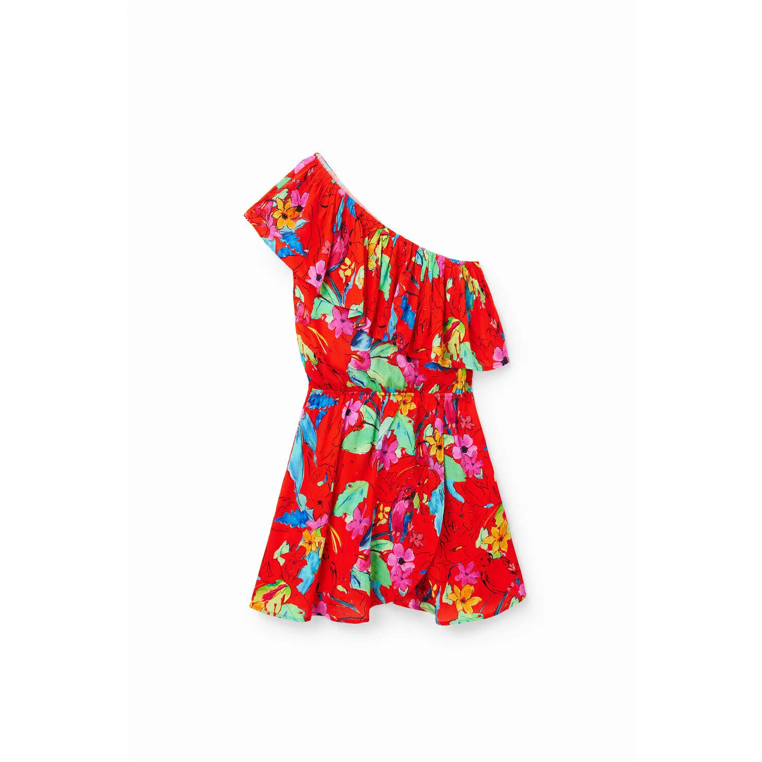 8445110397053 - Kurzes asymmetrisches tropisches Kleid Damen Desigual