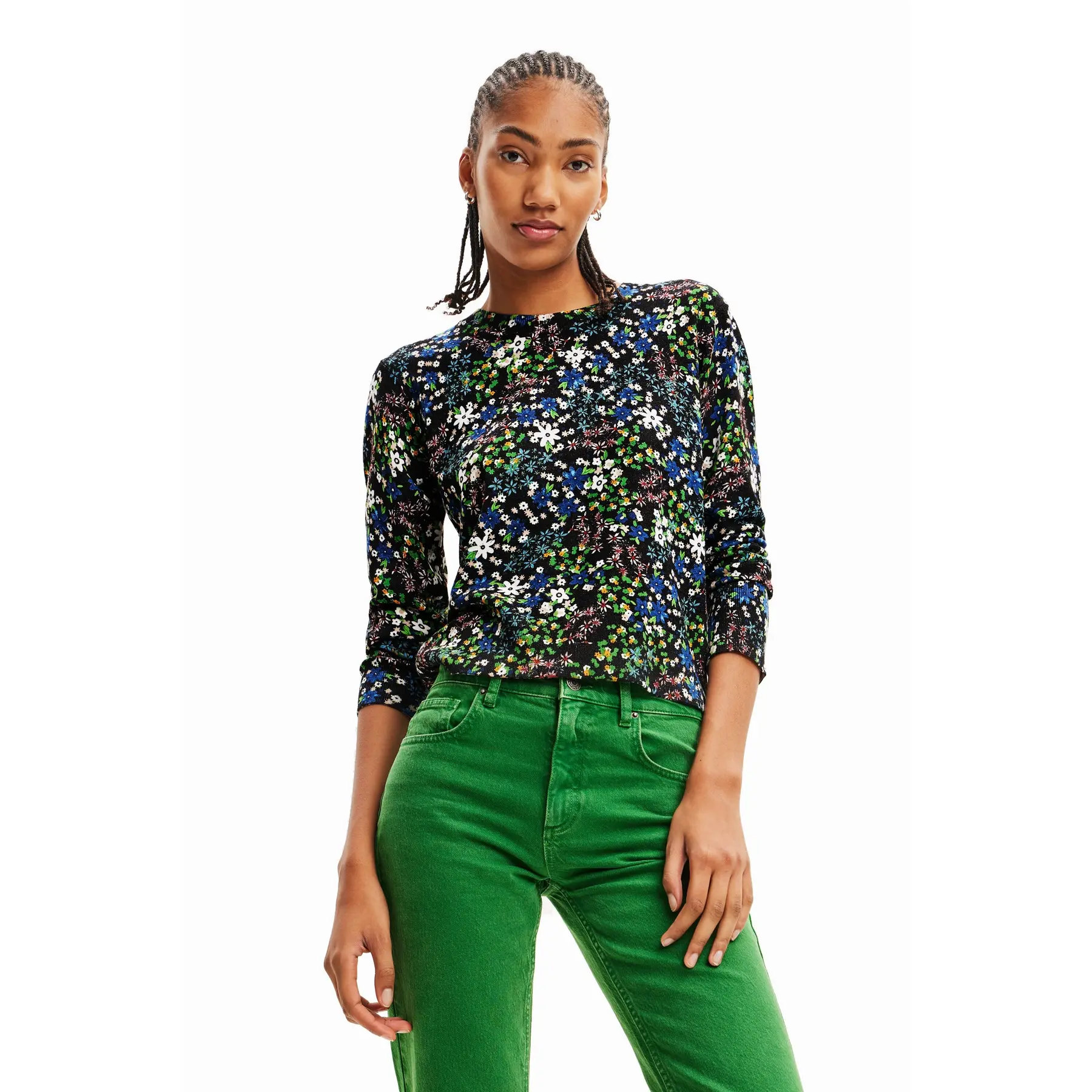 8445110463314 - Eng anliegender Feinstrickpullover Blumen Damen Desigual