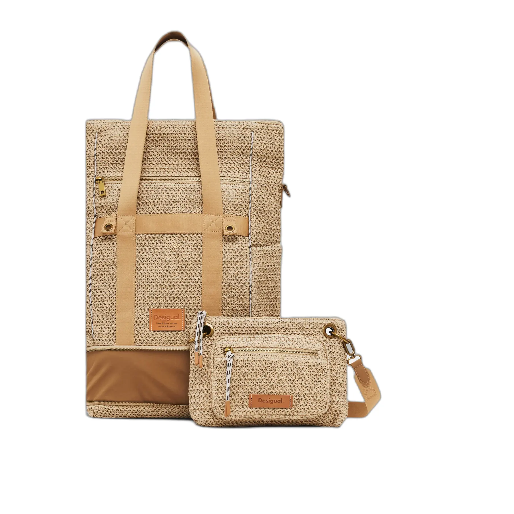 Desigual Donna Beige Zaino In Rafia Da Voyager