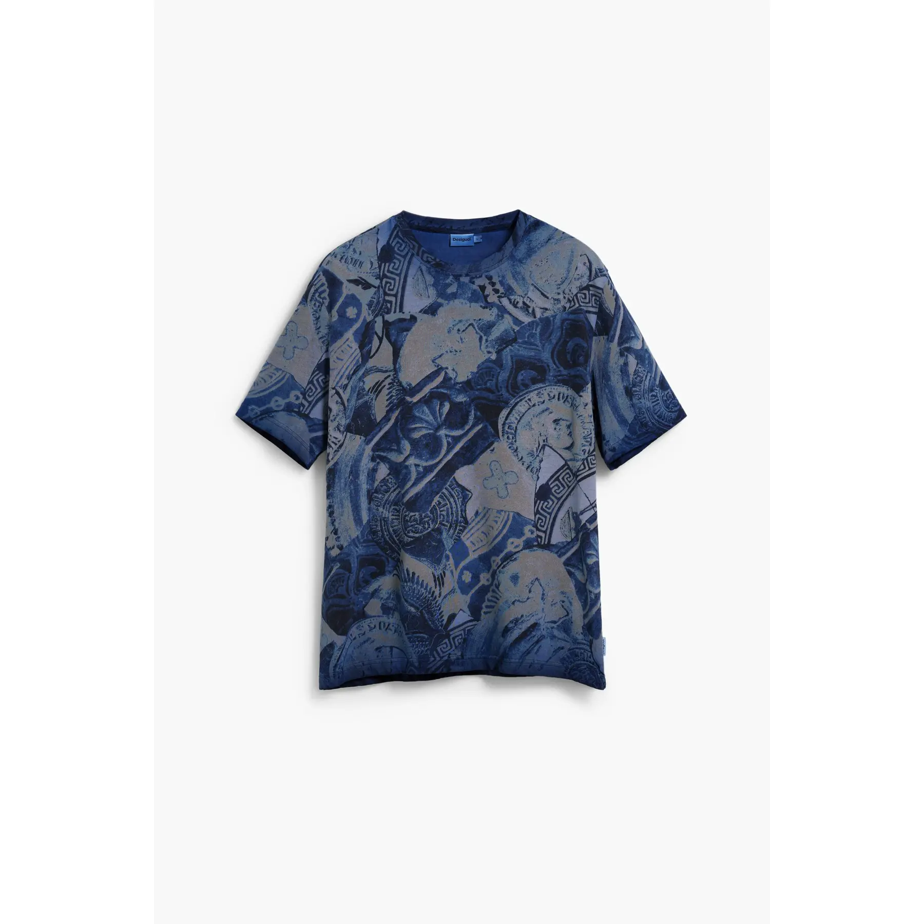 Desigual Herren Bleu T-Shirt Mosaic Full Printed