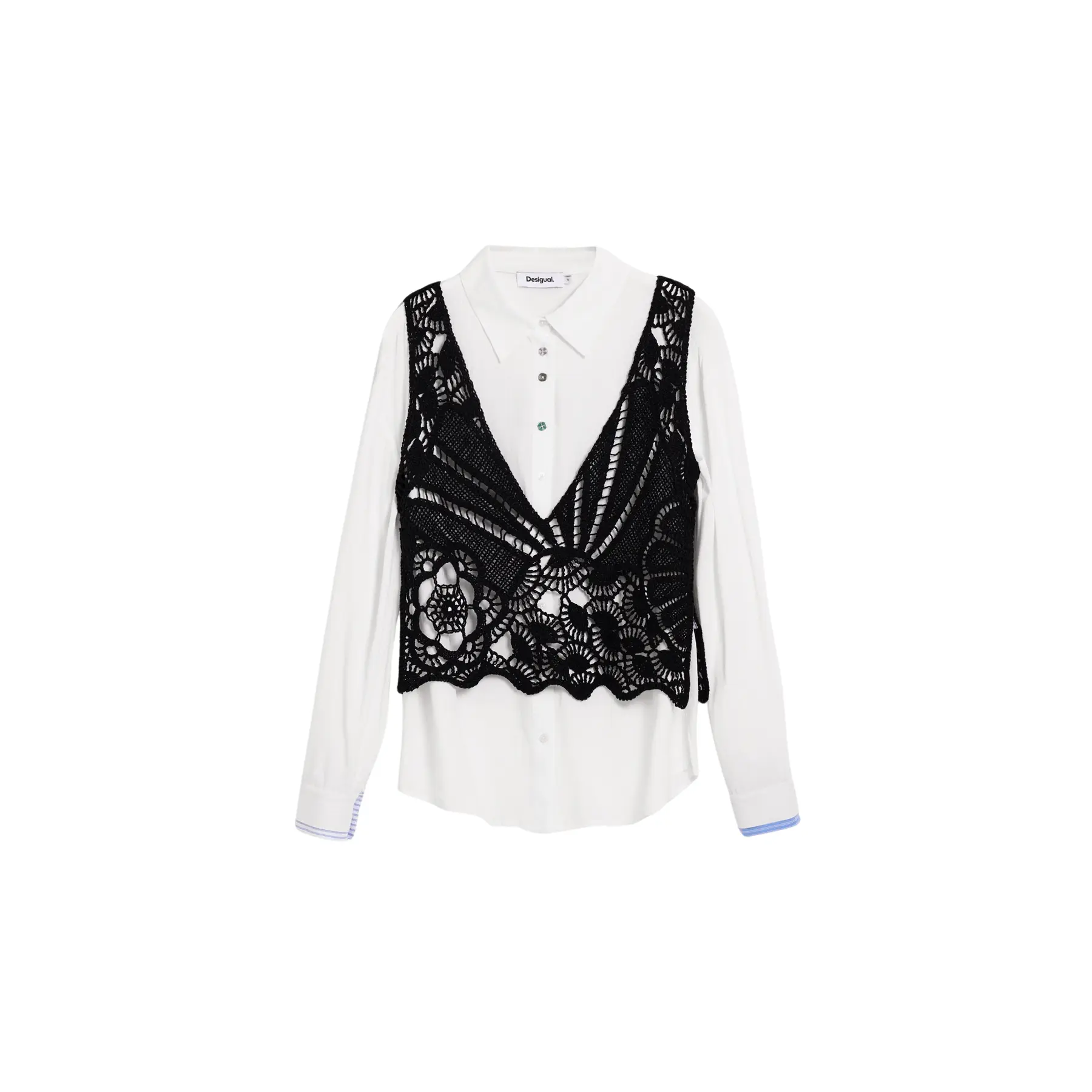 Desigual Donna Blanc Camicia Da A Maniche Lunghe Lirio