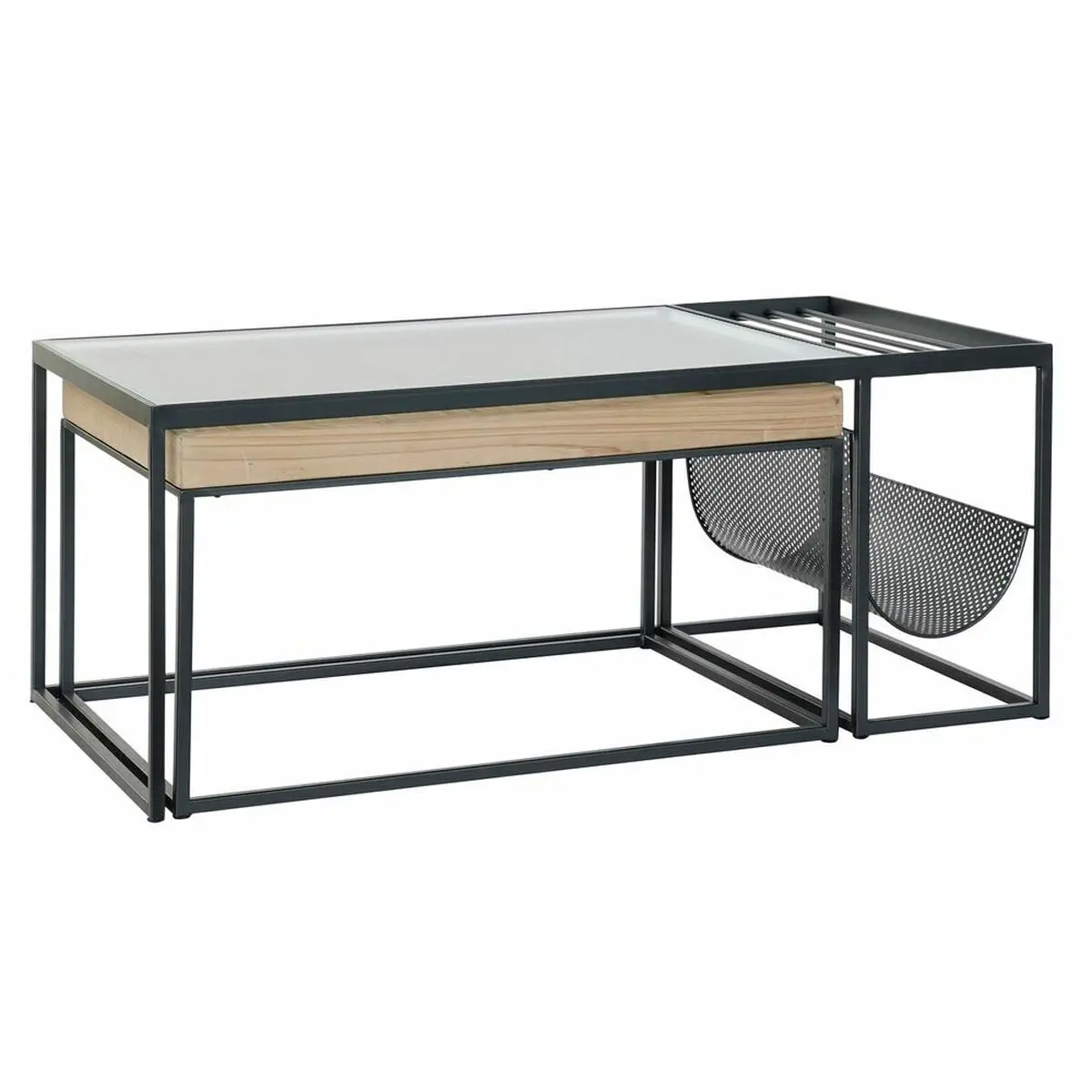 8424001831654 - Tisch Couchtisch Set 2 Metallglas 110x60x45 Metall natürliches Glas Bambus Holz mehrfarbige Familienfamilien -Tische Details Details
