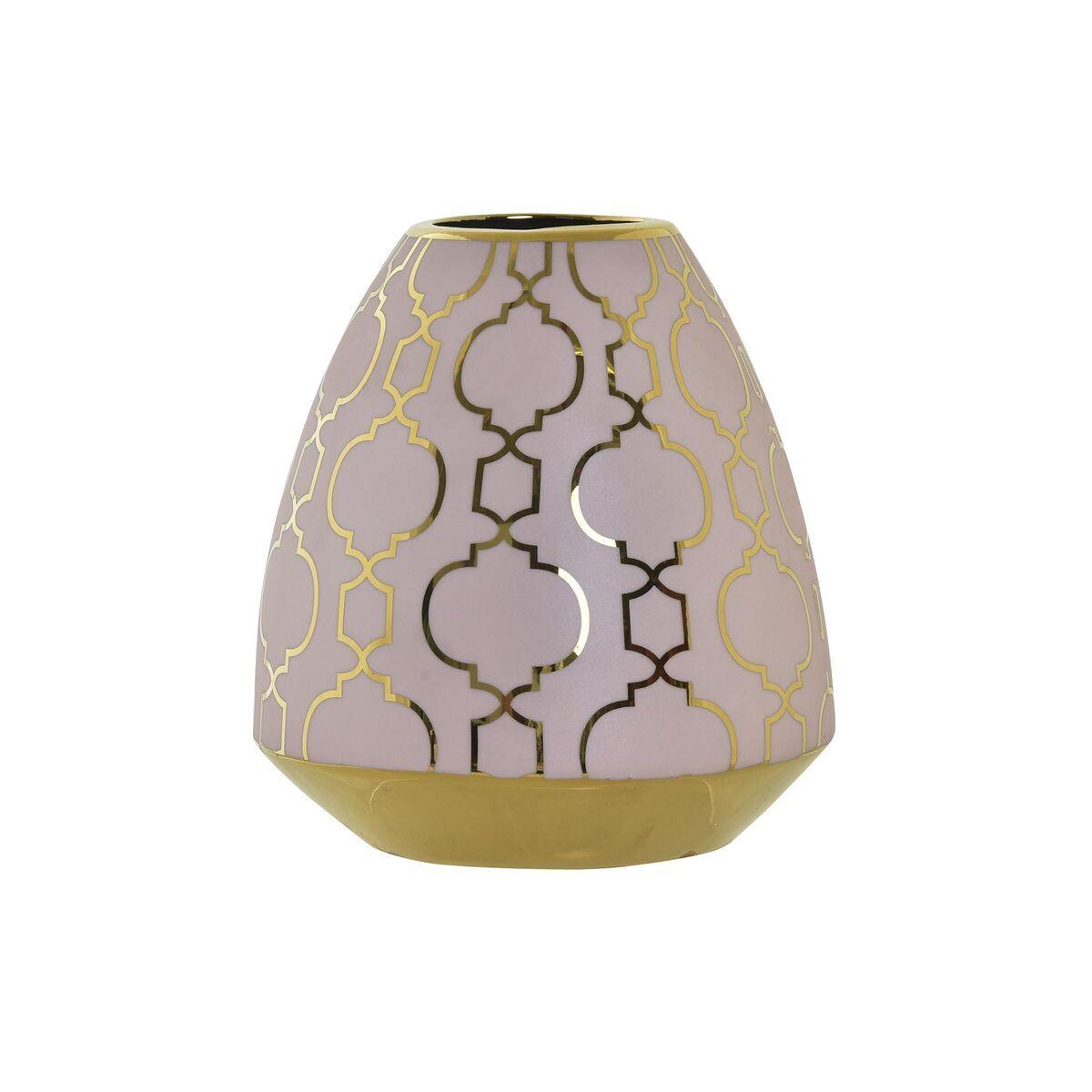 8424001946167 - Vase Porzellan Rosa Gold Orientalisch Verchromt 16 x 16 x 18 cm