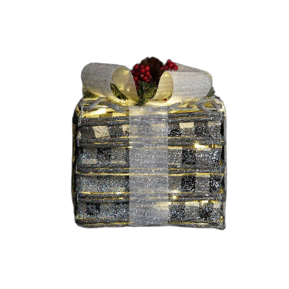 8424001976218 - Set dekorativer Karten LED Weiß Rot grün Silberfarben Metall Verschneit 25 x 25 x 29 cm (3 Stücke)