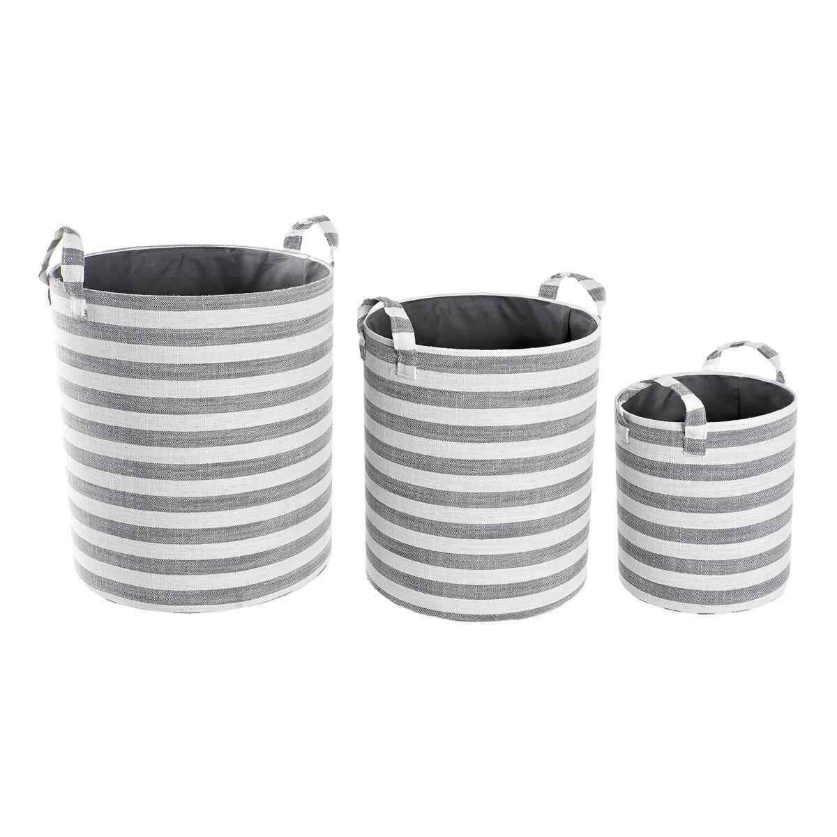 8424002006068 - Basket Set Graue Streifen Baumwolle (3 Stück) (35 x 35 x 40 cm)