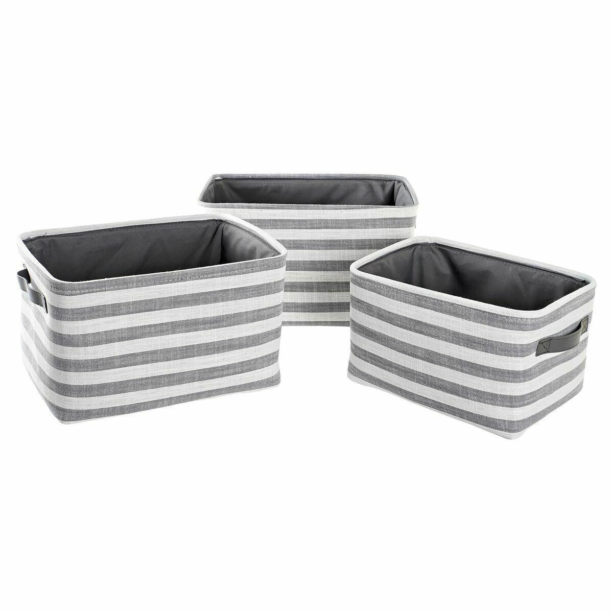 8424002006075 - Nicht Zutreffend - Korb-Set dkd Home Decor Grau Streifen Baumwolle (42 x 32 x 25 cm) (3 Stücke)