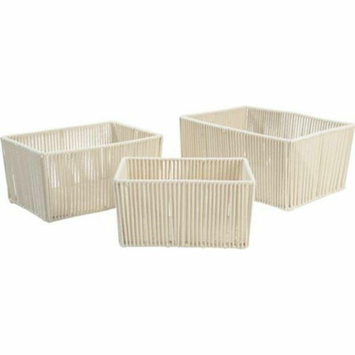 8424002020491 - Dkd Home Decor - Set von 3 Metall Baumwollkörbe 40x30x20 Beige Baumwollmetallmaterial mehrfarbige Farbfamilienkörbe und Kisten Details