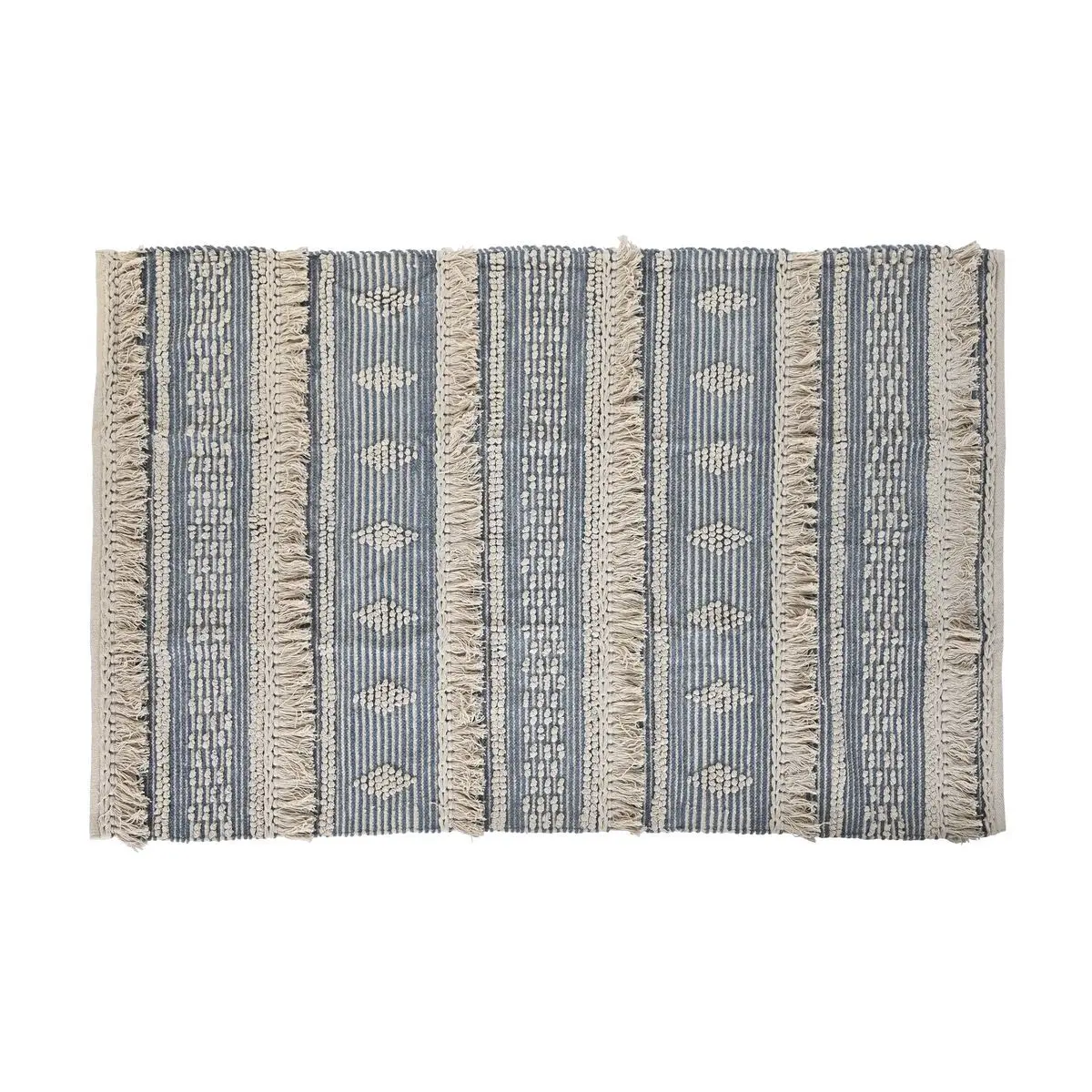 8424002043377 - Teppich 180 x 120 x 2 cm Blau Baumwolle Weiß Boho
