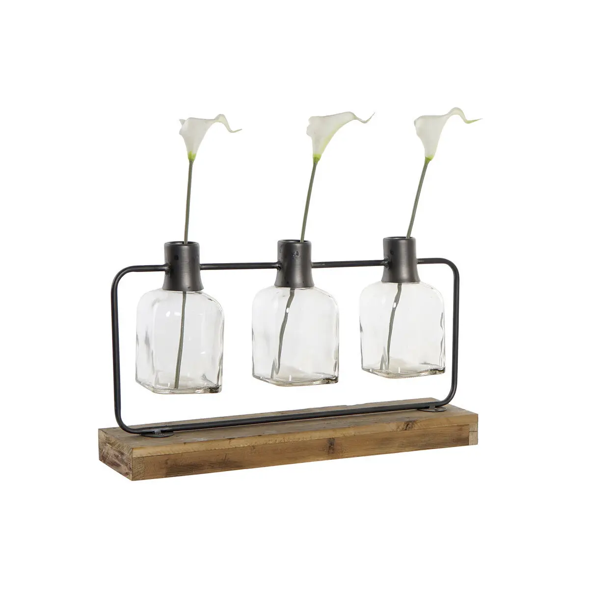 8424002078591 - Vase Schwarz natürlich Metall Kristall Paulonia-Holz 49 x 11 x 27 cm (3 Stücke)