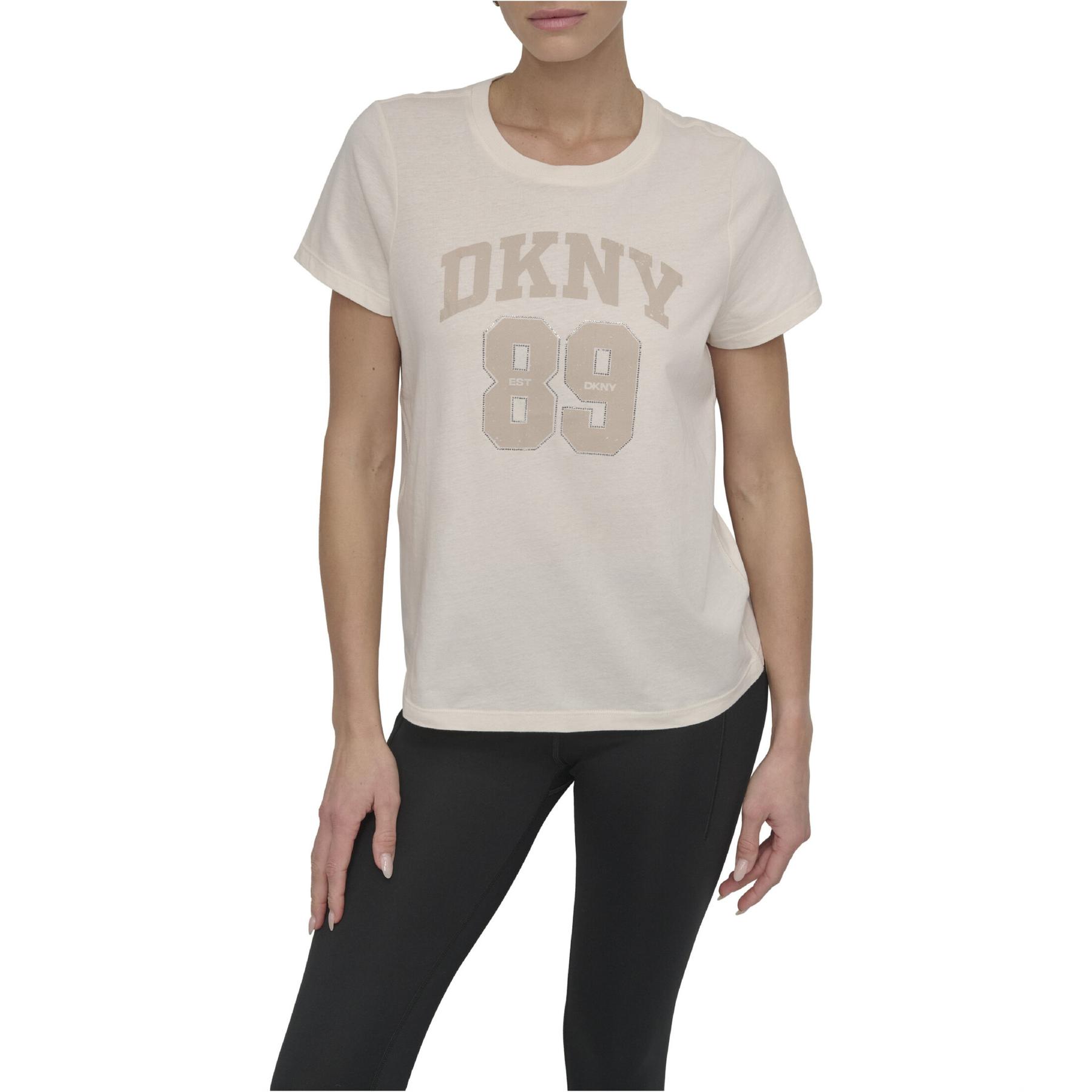 0732465906213 - T-Shirt Dkny Arched 89 Distressed Rhinestone Logo
