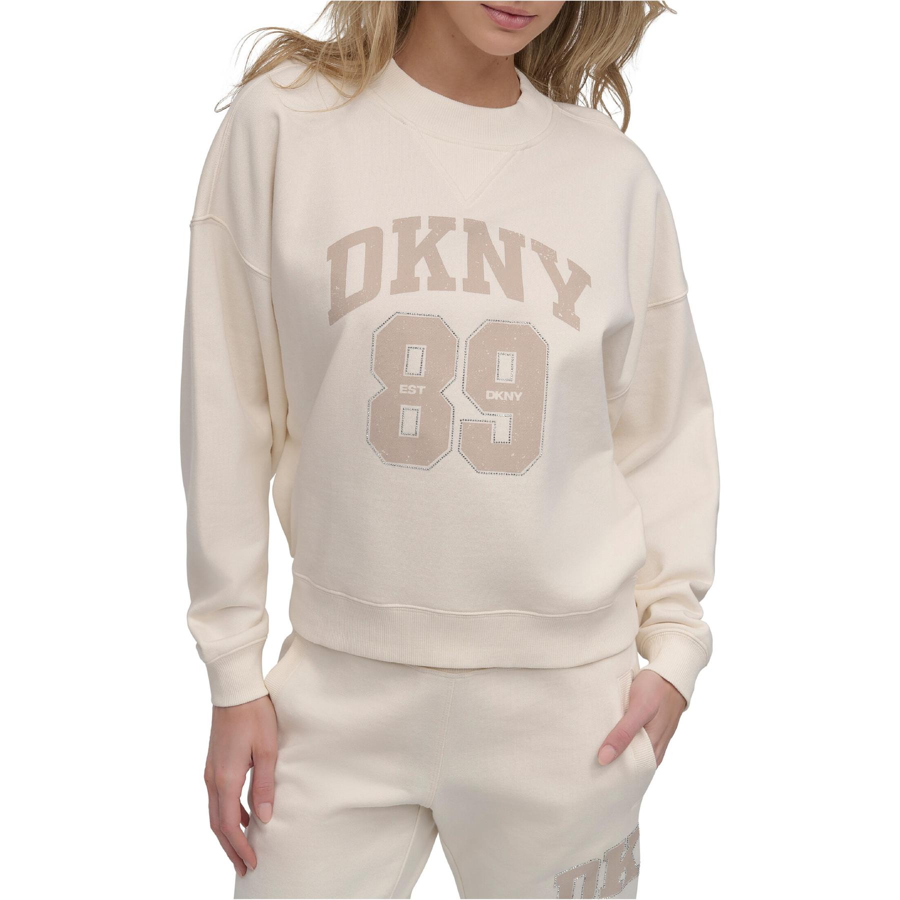 0732465882791 - Sweatshirt Damen Dkny Distressed Rhinestone Logo