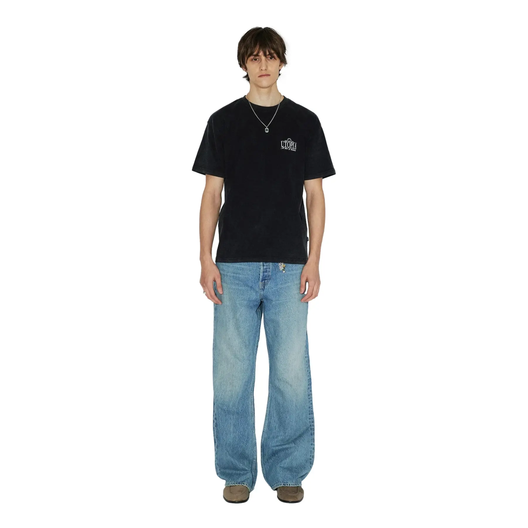 Verbleekt T-shirt met Utopia-print Dr. Denim Trooper