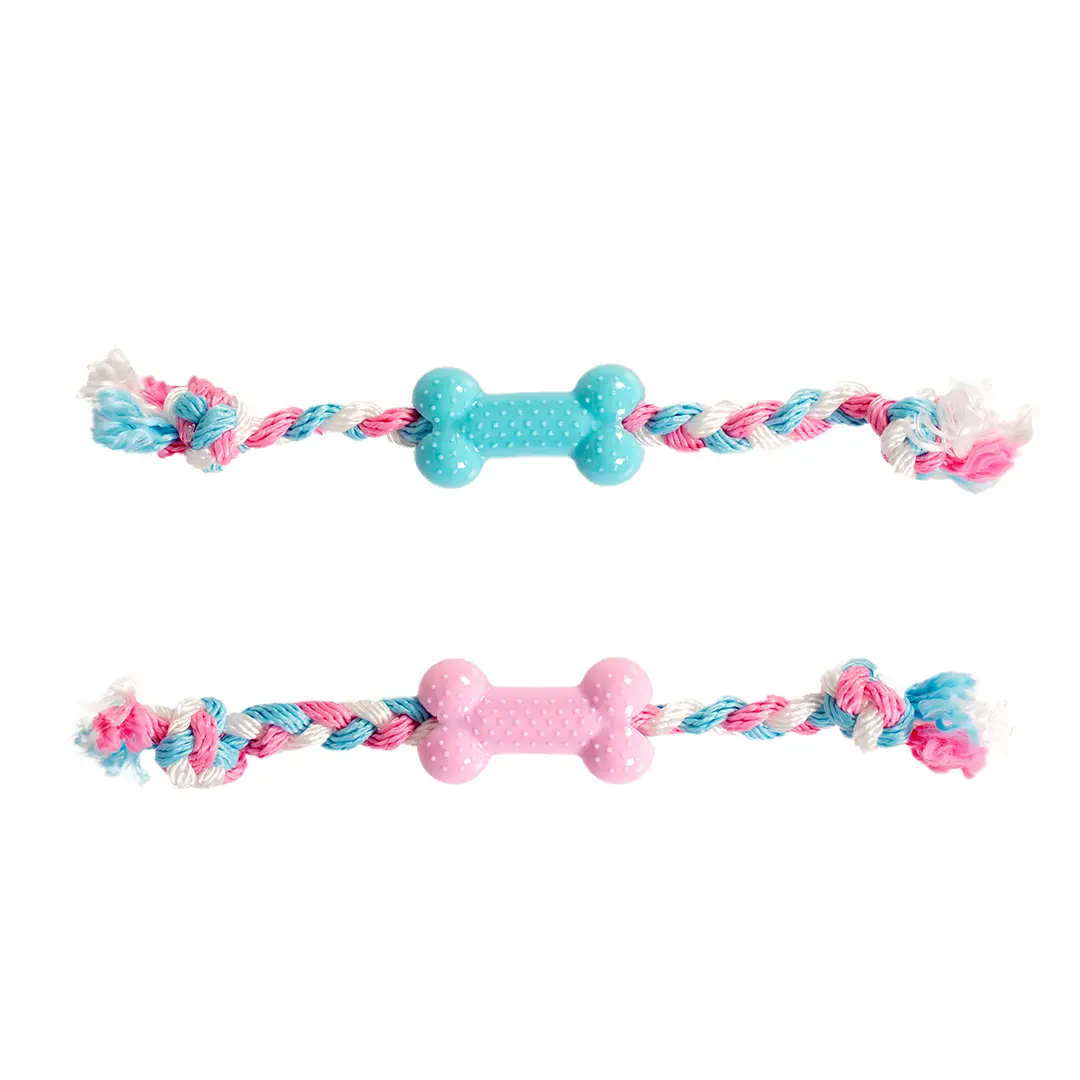 Duvoplus Rose Bone Dog Chew Toy With Nylon Rope Dogtoy Puppy Tpr