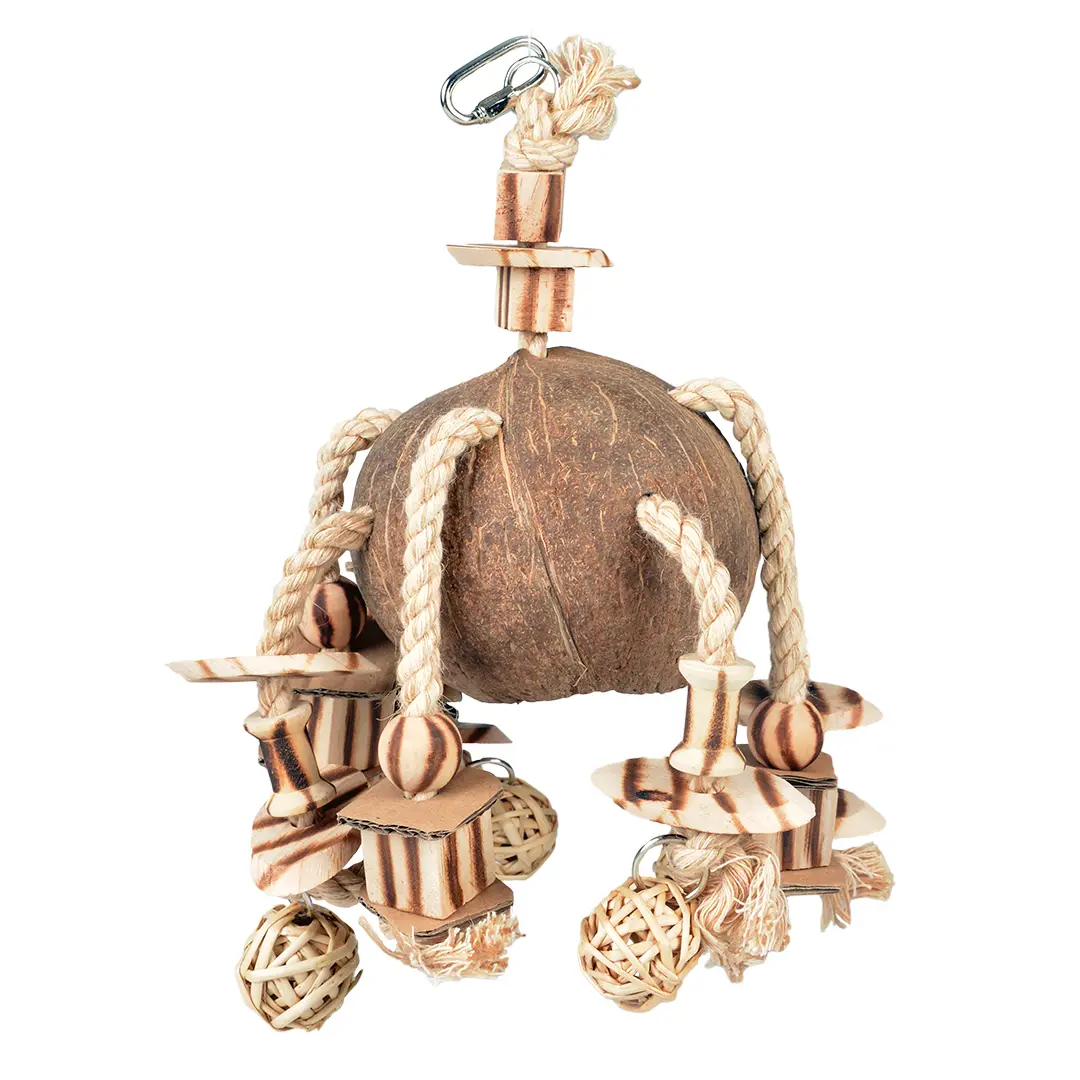 Comparer les prix de Jouet pour oiseaux pendentif boules de saules et blocs en bois Duvoplus Coconut Jungle