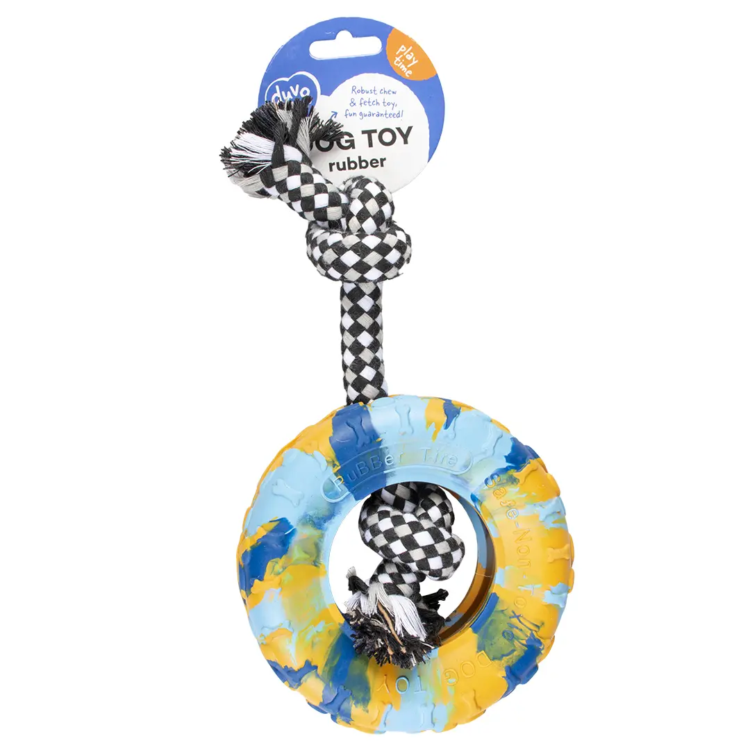 Duvoplus Multicolore Rubber Tire And Cotton Rope Dog Toy Smash