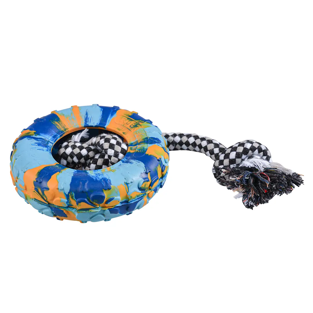 Duvoplus Multicolore Rubber Tire And Cotton Rope Dog Toy Smash