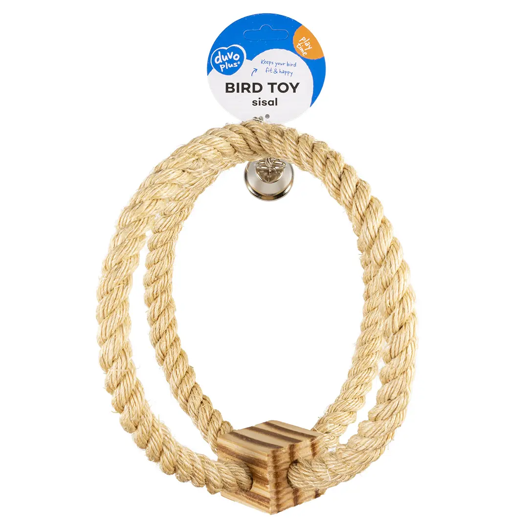 Comparer les prix de Corde à anneaux pour jouet oiseaux en sisal et bloc bbq avec cloche Duvoplus
