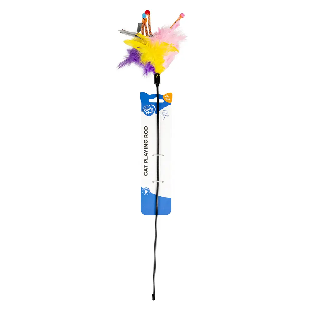 Duvoplus Jaune Plush Cat Toy Fishing Rod With Feathers