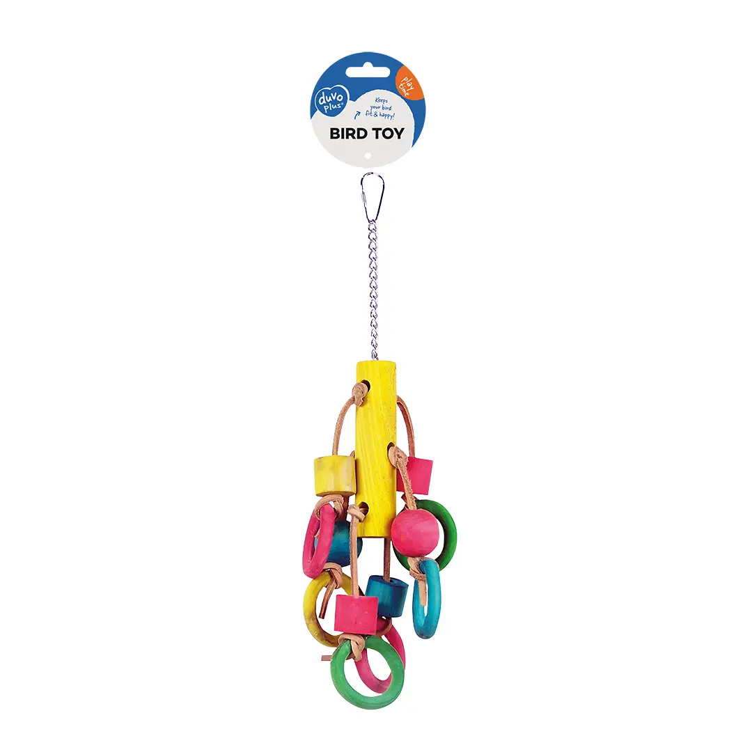 Duvoplus Multicolore Rope Ring Bird Toy With Colorful Cubes And Bell Rope