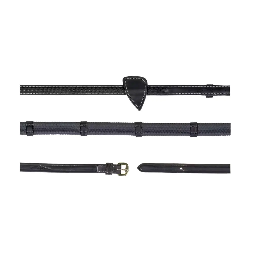 Meilleurs prix pour Rênes pour cheval en caoutchouc avec 7 arretoirs et finition tréssée Dy’on