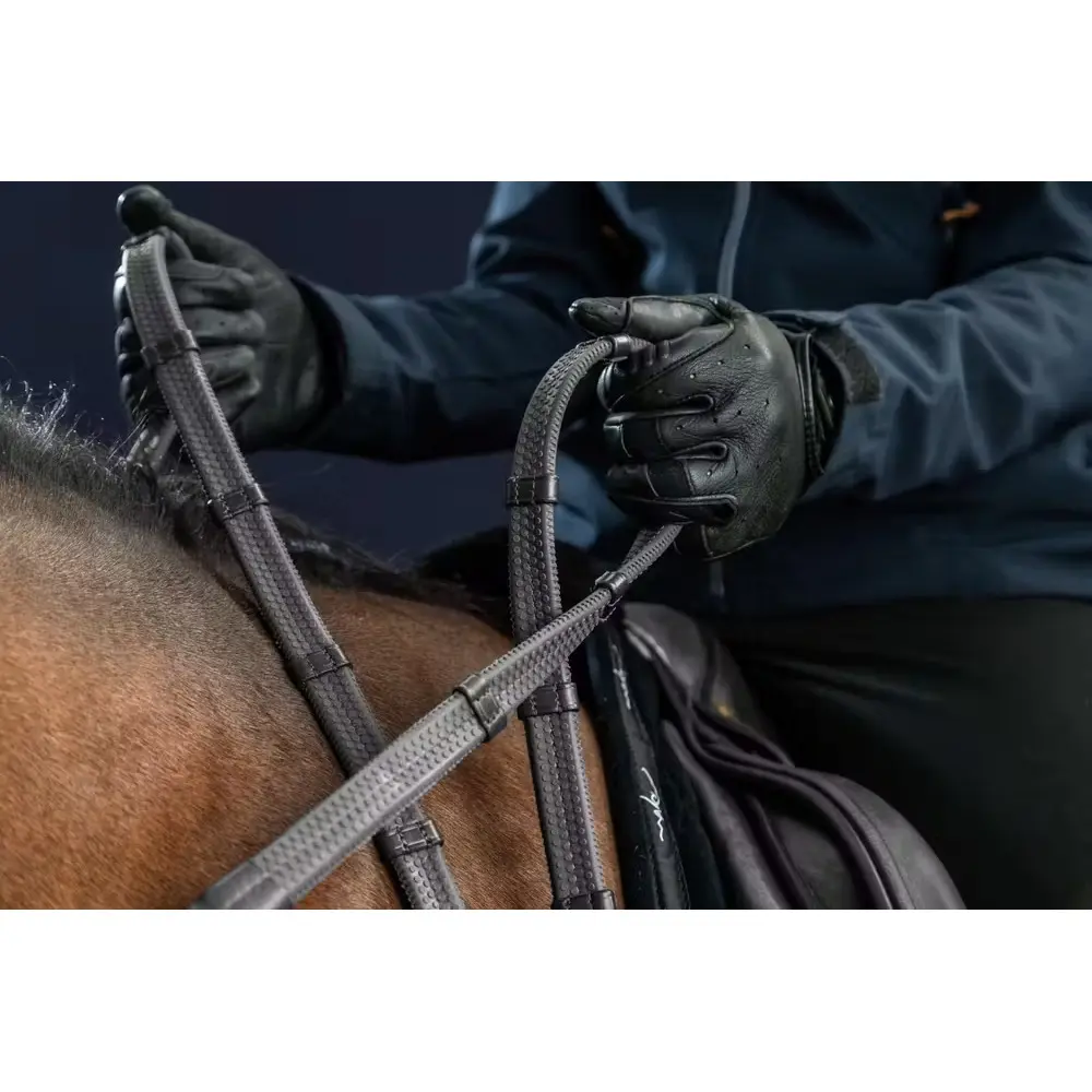 Rênes pour cheval à alliances en caoutchouc avec 7 arretoirs Dy'on