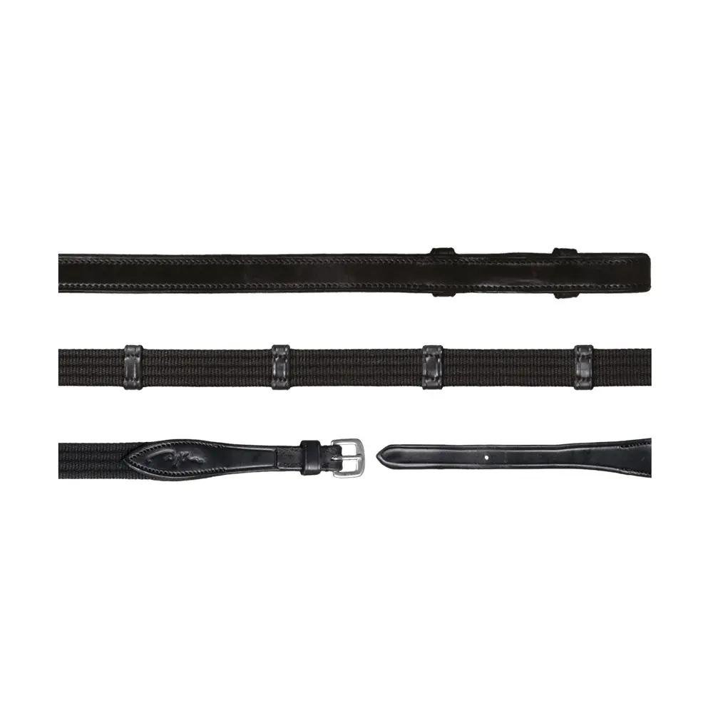 Meilleurs prix pour Rênes pour cheval en cuir et tissu avec 9 arretoirs (Sans Stopper) Dy’on 5/8"