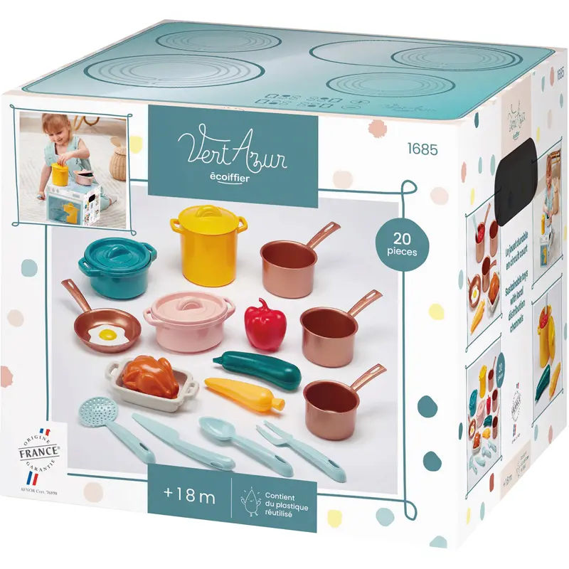 3280250016854 - Play Set Pans and Play Food with Cardboard Stove 20 pieces