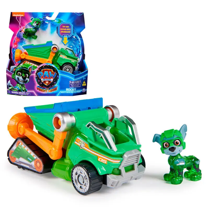 0778988486474 - Paw Patrol Mighty Kinofilm - Basis Fahrzeug von Rocky mit Welpenfigur Spielfahrzeug