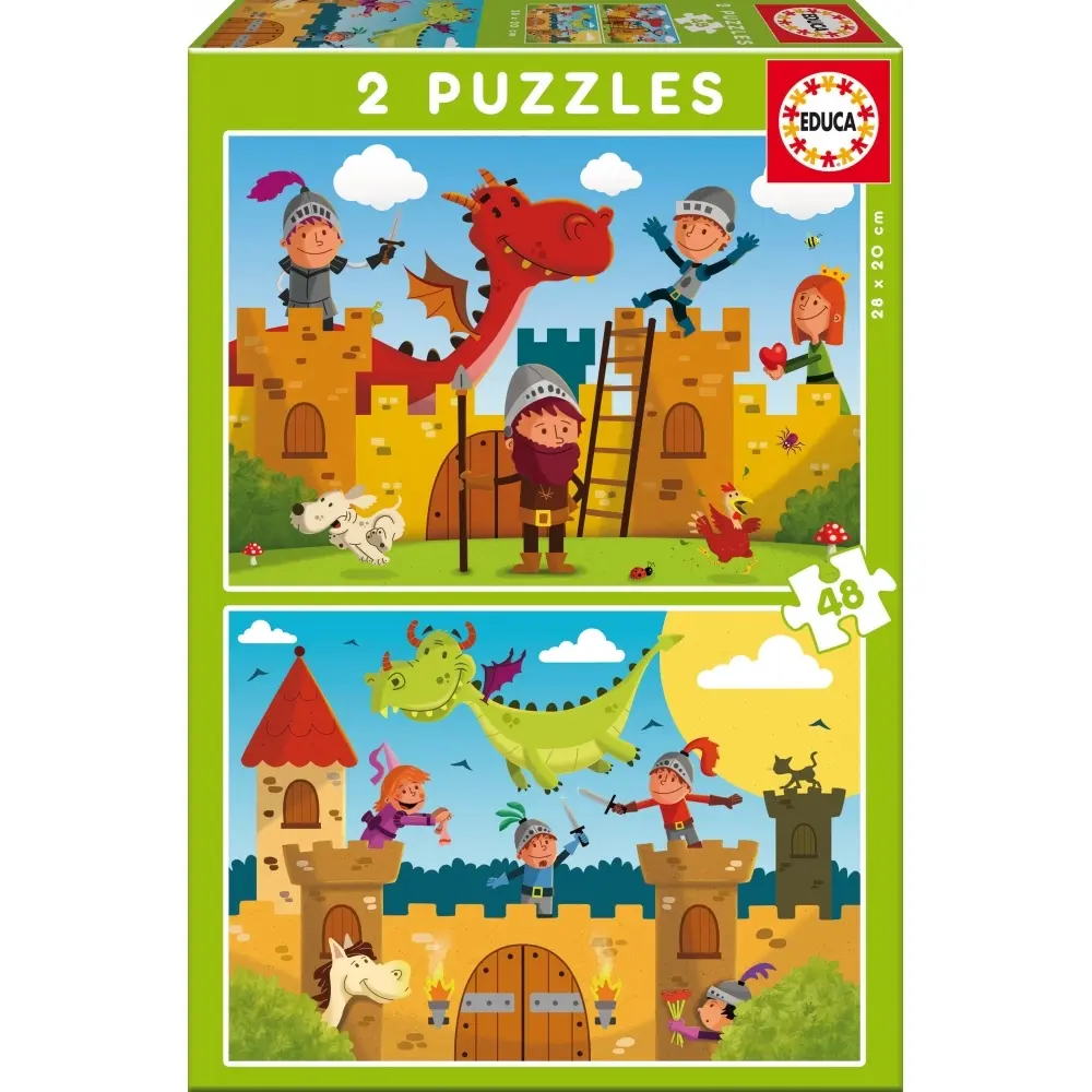 Puzzle aus 2 x 48 pièces Educa Dragones y caballeros
