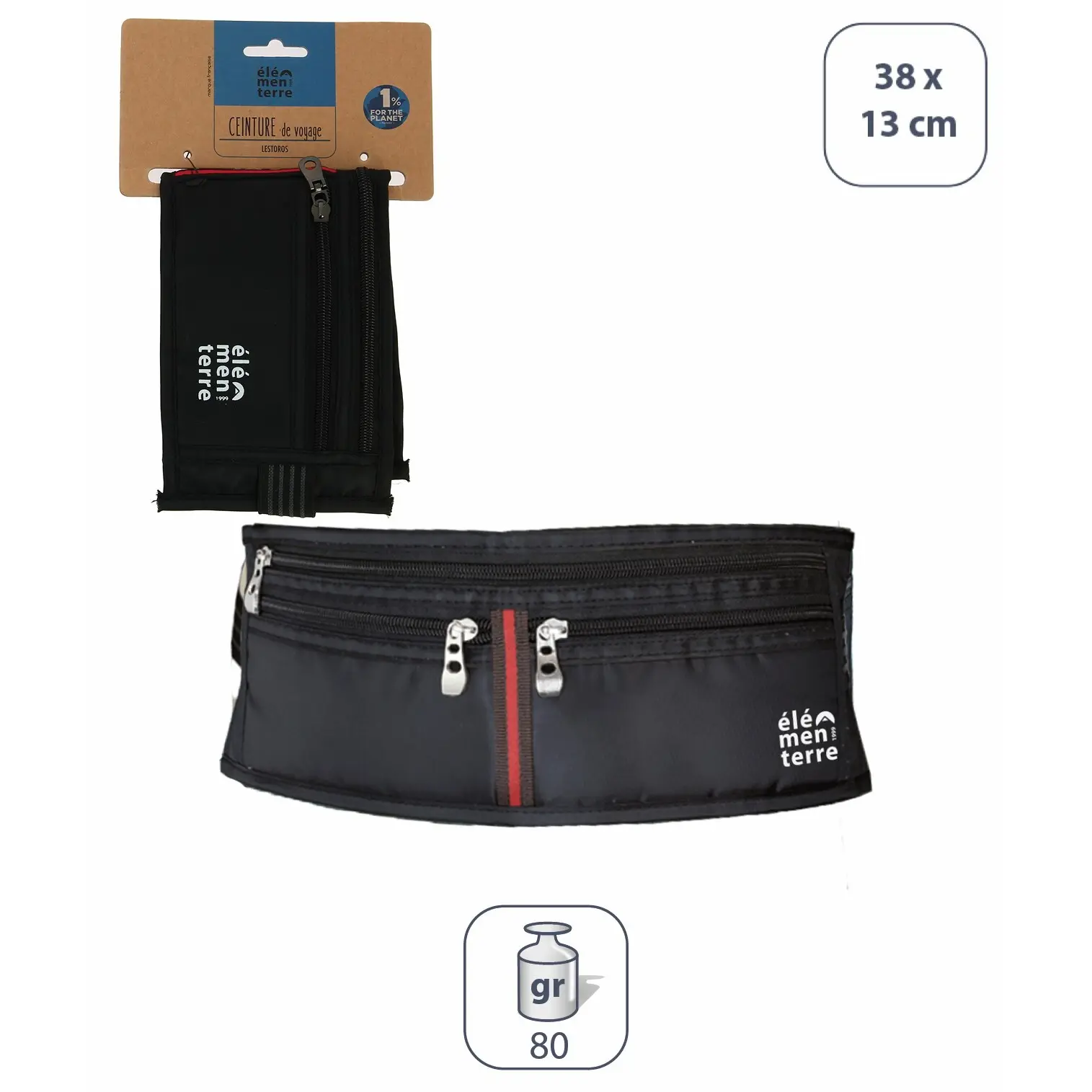 Élémenterre Unisex Noir Travel Belt Bag Lestoros