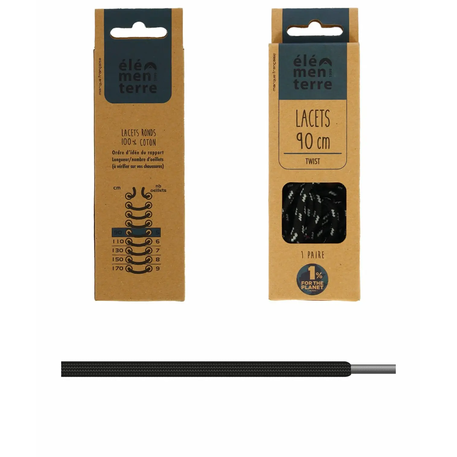 Élémenterre Unisex Noir Pair Of Tubular Laces Twist