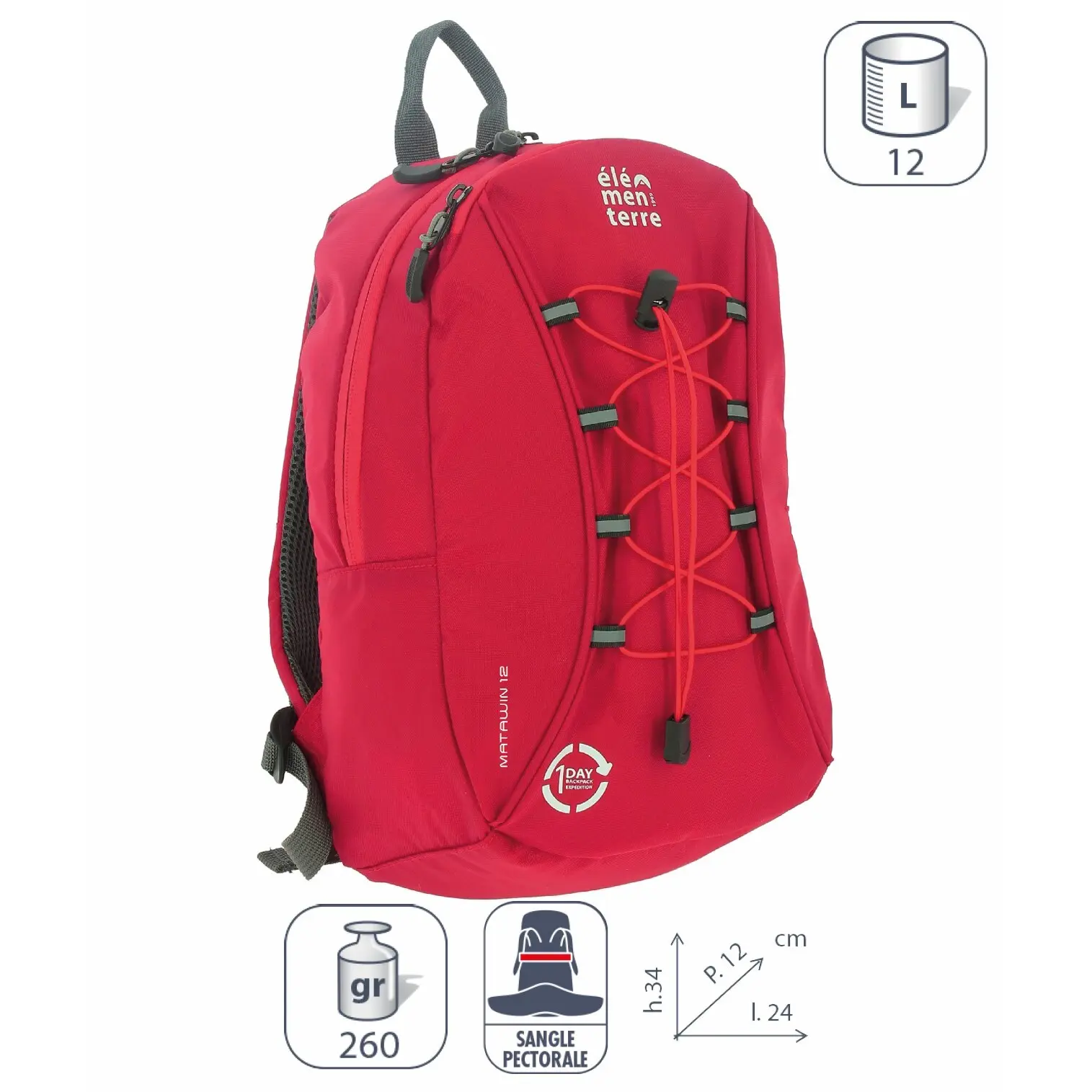 Élémenterre Unisex Rouge Elementerre Matawin 12 L Backpack