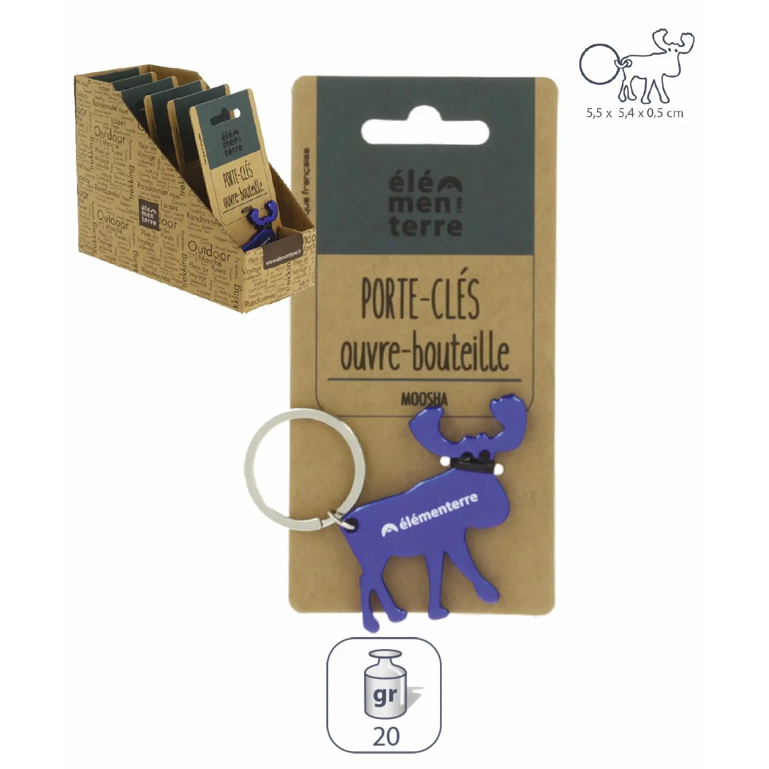 Élémenterre Unisex Bleu Keyring Bottle Opener Moosha