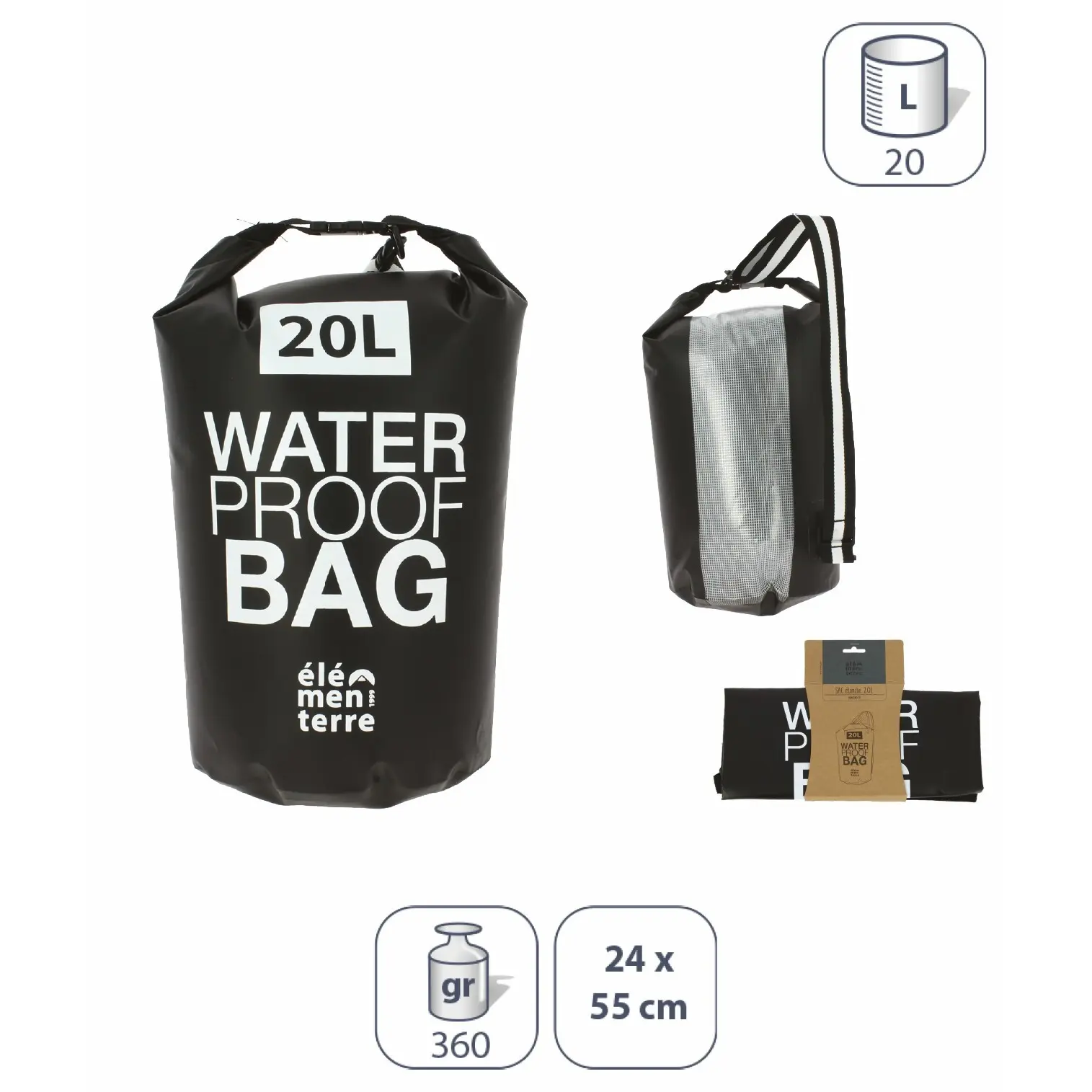Élémenterre Unisex Noir Waterproof Duffel Bag Bukceno
