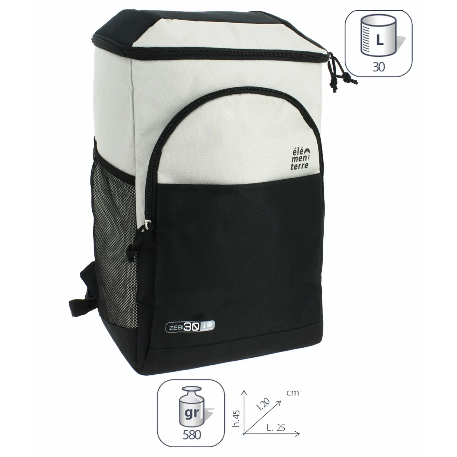 Élémenterre Unisex Gris Isothermal Backpack Cooler Zebu