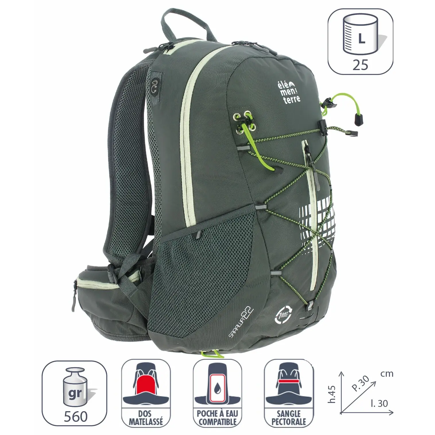 Élémenterre Unisex Gris Elementerre Sarawat 25 L Backpack