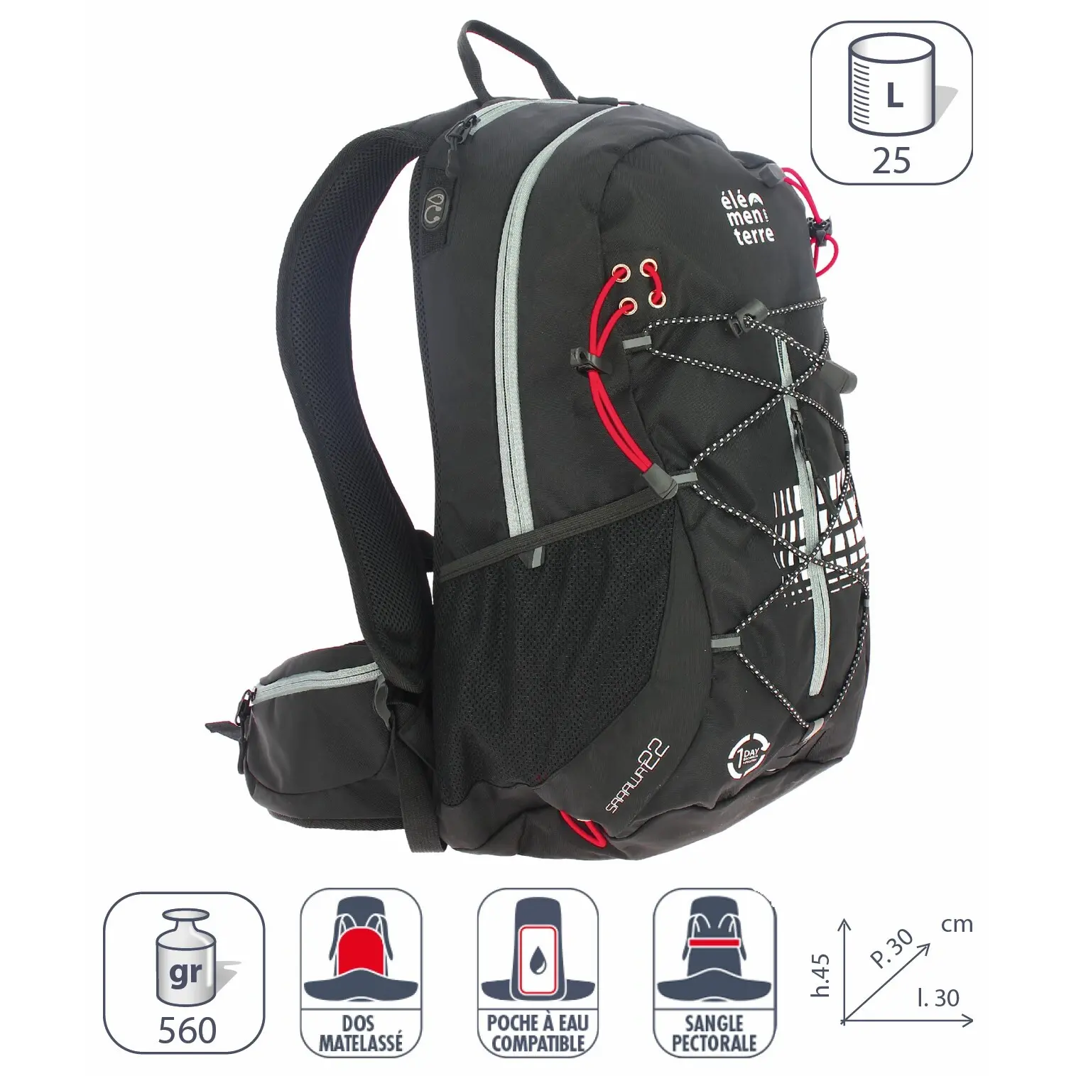 Élémenterre Unisex Noir Elementerre Sarawat 25 L Backpack