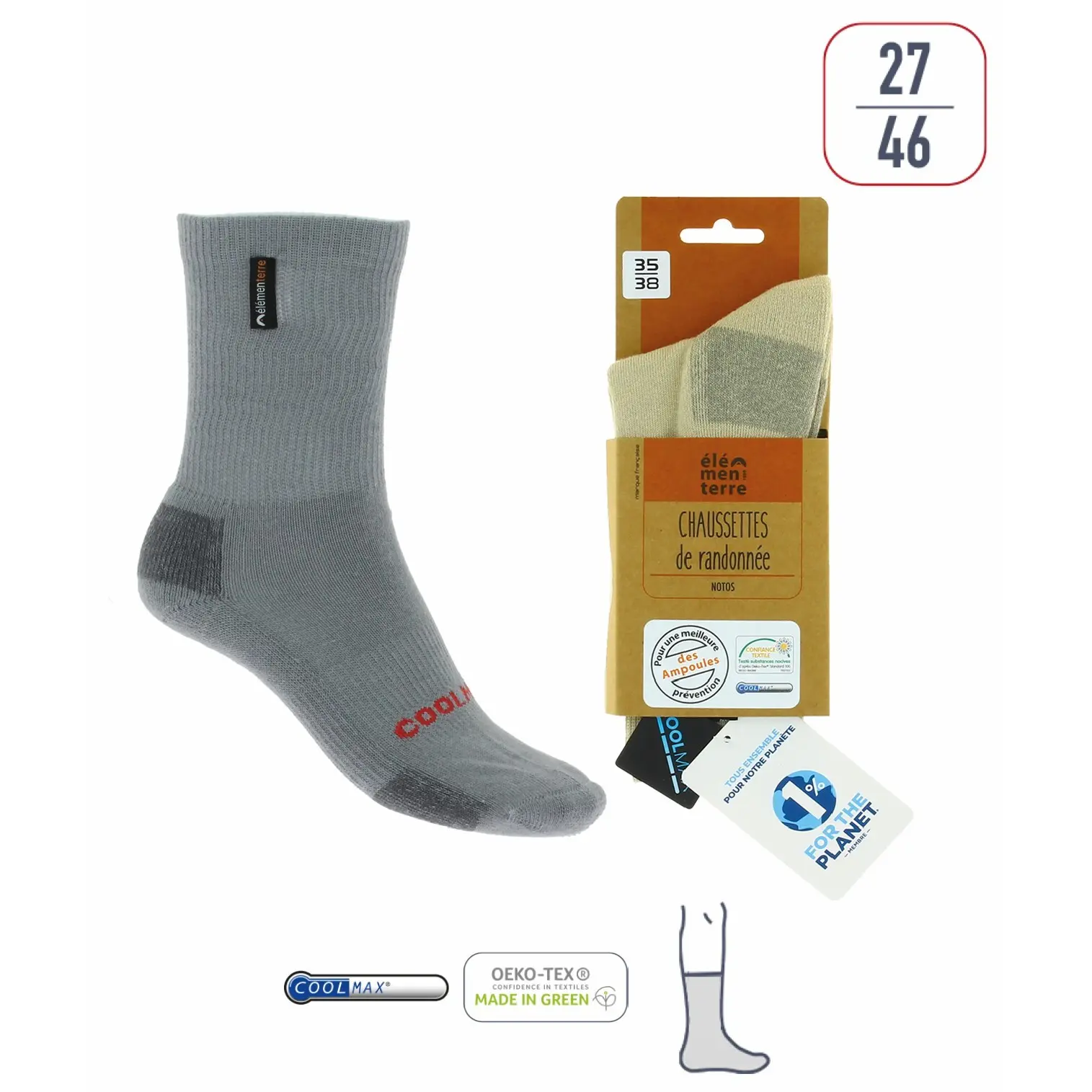 Élémenterre Unisex Gris Coolmax Hiking Socks Notos