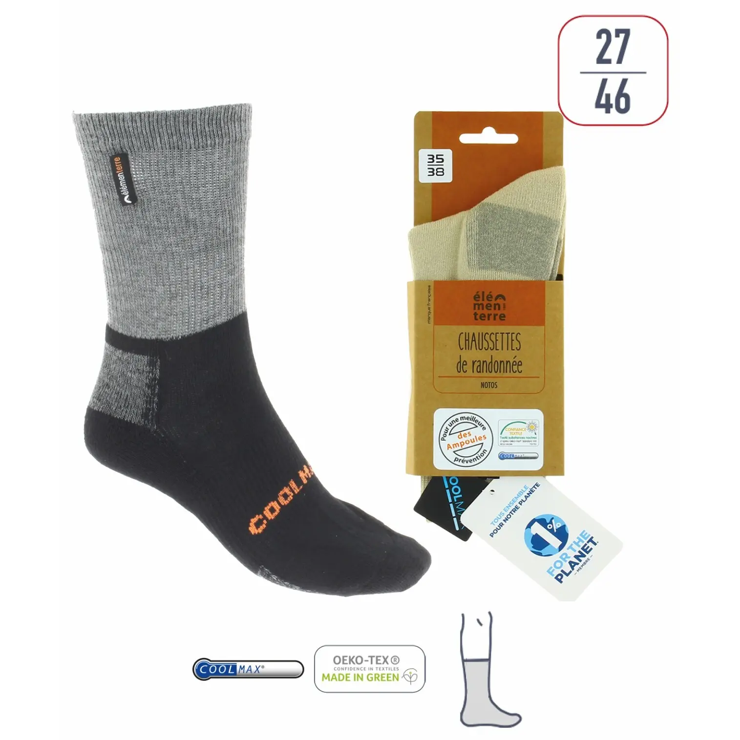Élémenterre Unisex Noir Coolmax Hiking Socks Notos