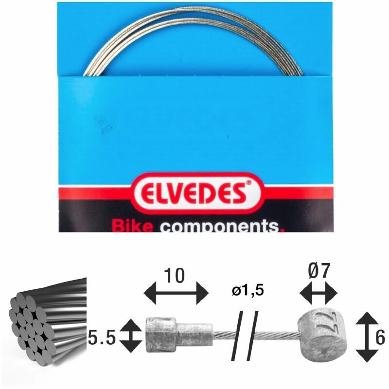Velo Store - UK Brake cable 1x19 wire galvanized ø1,5mm v-head ø5,5x10 and t-nip Elvedes | Extra 10% off with Subscription, Postage £16.79 to UK Fedex.